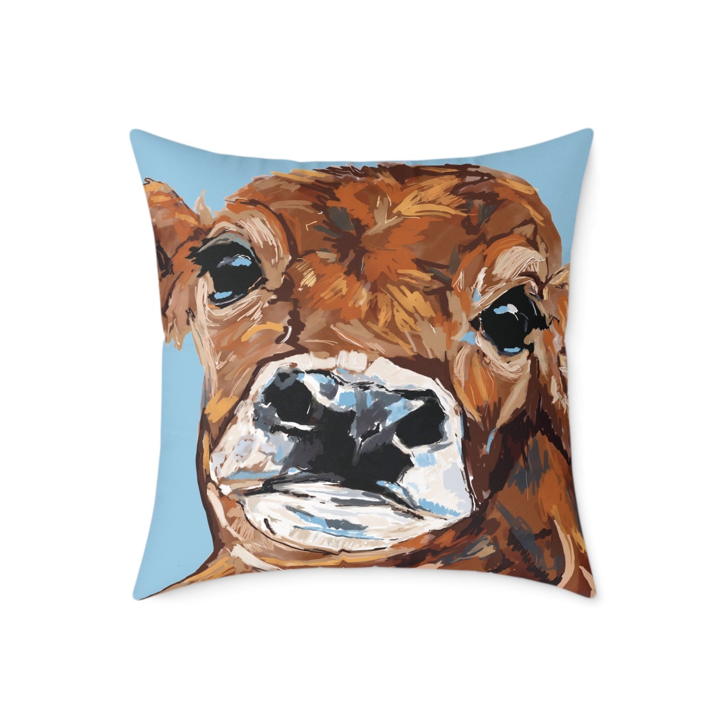 Brown Cow Farmhouse Square Poly Canvas Throw Pillows - Blue Cava