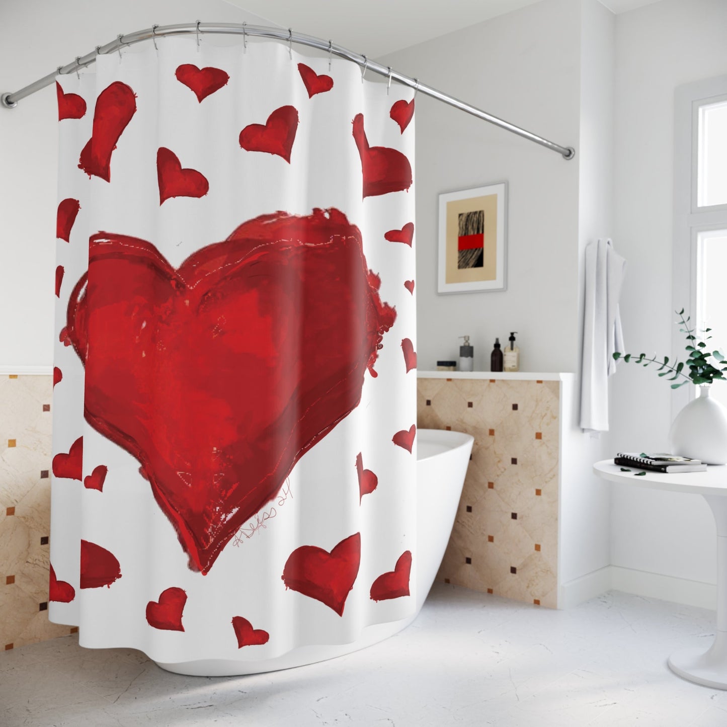 Bursting Heart Shower Curtain – Perfect for Valentine's Day and Love - filled Bathrooms - Blue Cava