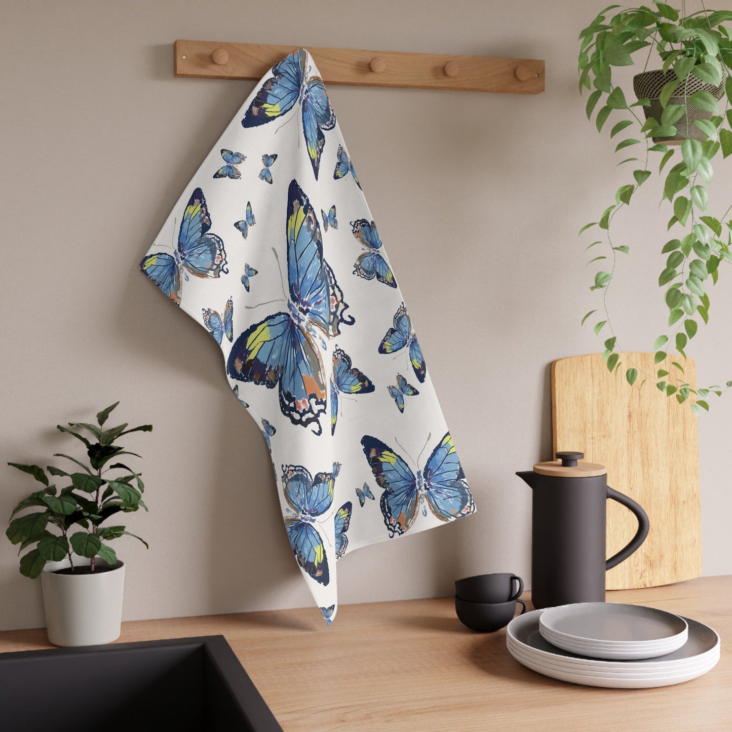 Butterflies Kitchen Tea Towels - Blue Cava