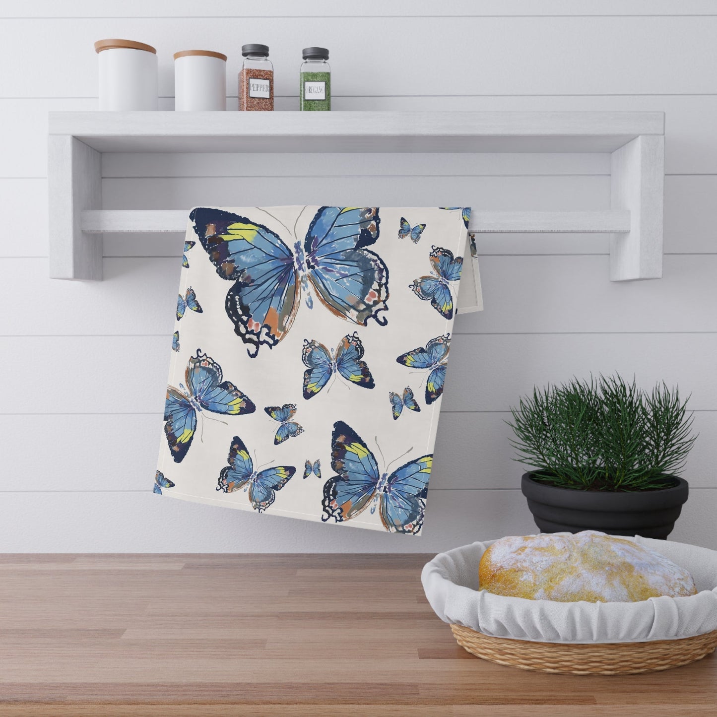Butterflies Kitchen Tea Towels - Blue Cava