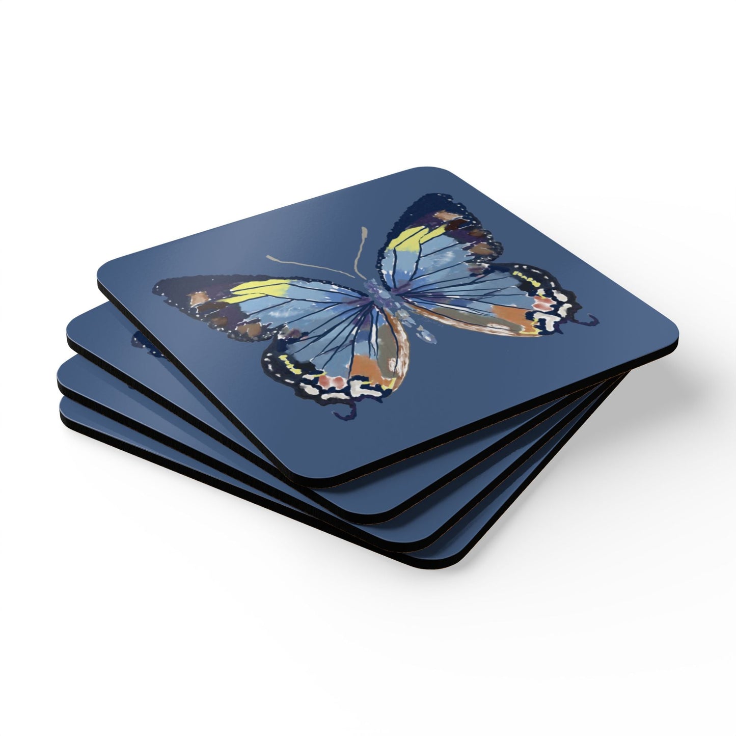 Butterfly Cork Coaster Set - Eco - Friendly Drinkware Accessories - Blue Cava