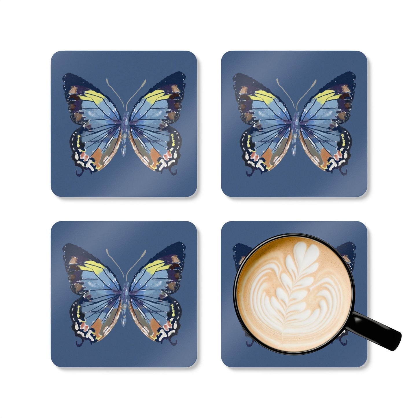 Butterfly Cork Coaster Set - Eco - Friendly Drinkware Accessories - Blue Cava