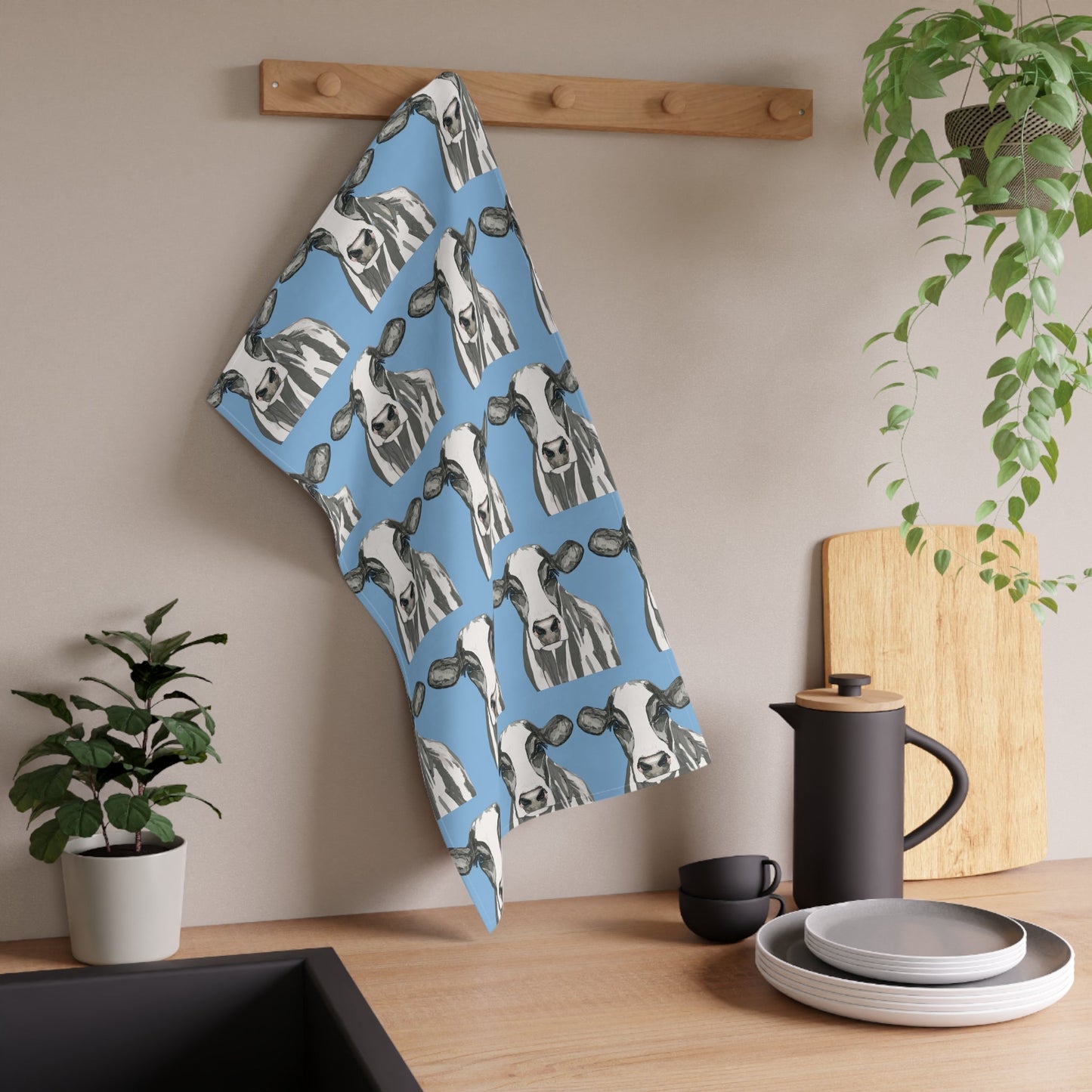 Charming Cow Kitchen Tea Towels | Farmhouse Decor - Blue Cava