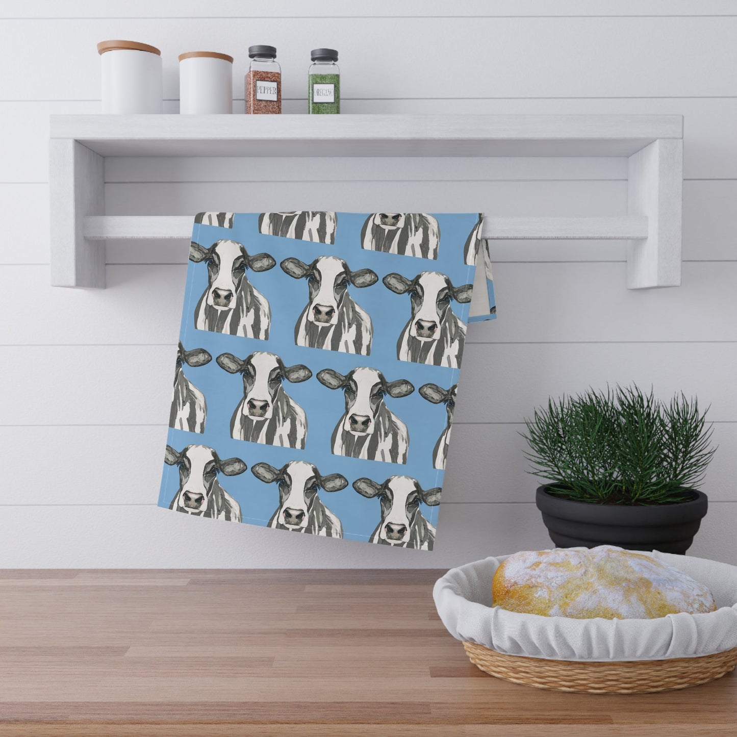 Charming Cow Kitchen Tea Towels | Farmhouse Decor - Blue Cava