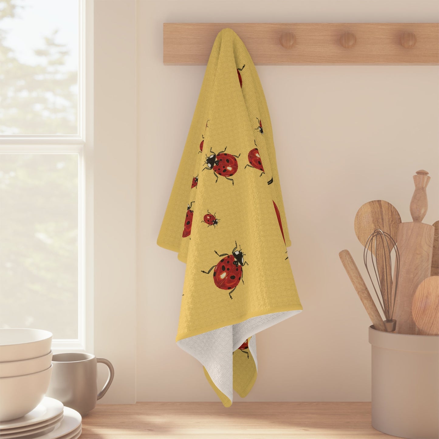 Cheerful Ladybug Microfiber Waffle Towel - Blue Cava