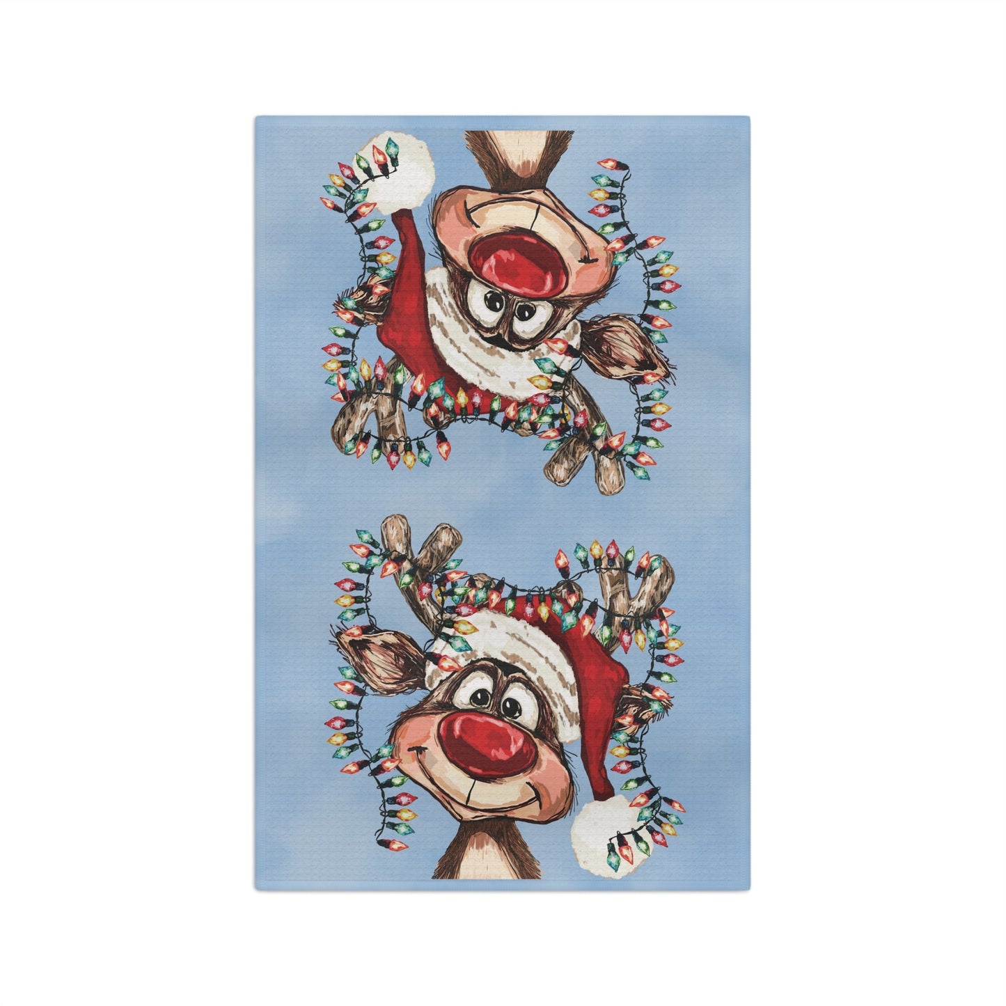 Cheerful Reindeer Microfiber Waffle Kitchen Towel - Blue Cava