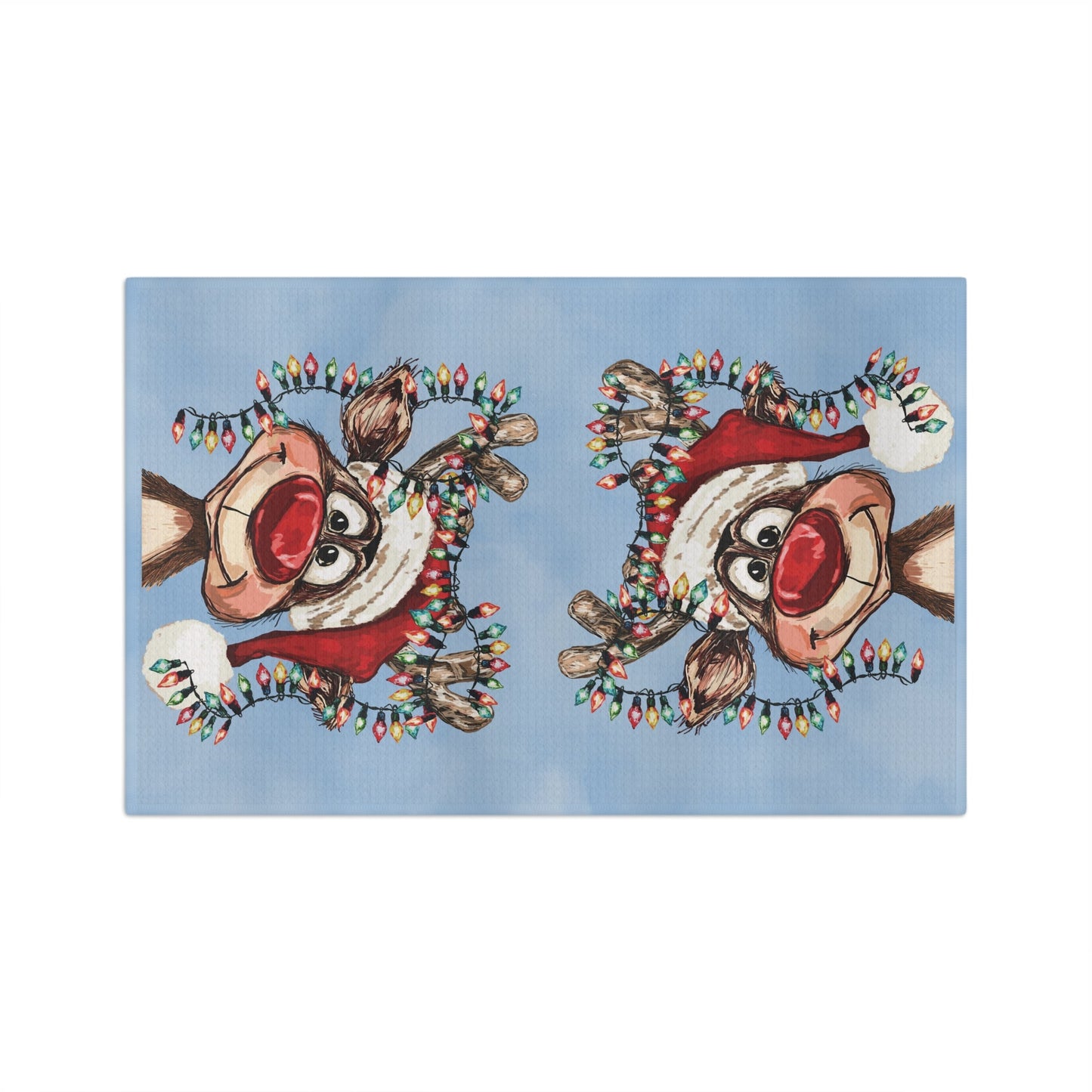 Cheerful Reindeer Microfiber Waffle Kitchen Towel - Blue Cava