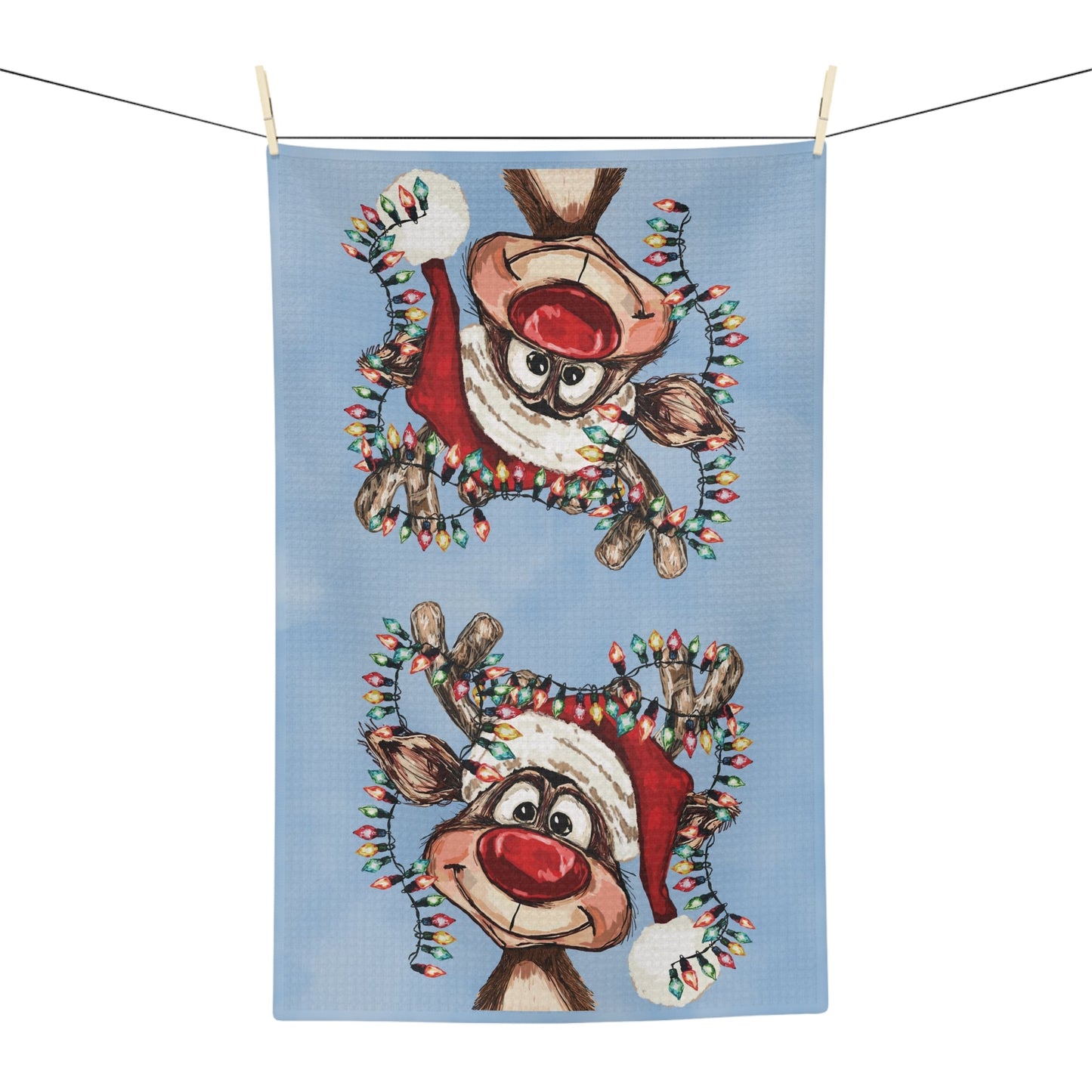 Cheerful Reindeer Microfiber Waffle Kitchen Towel - Blue Cava
