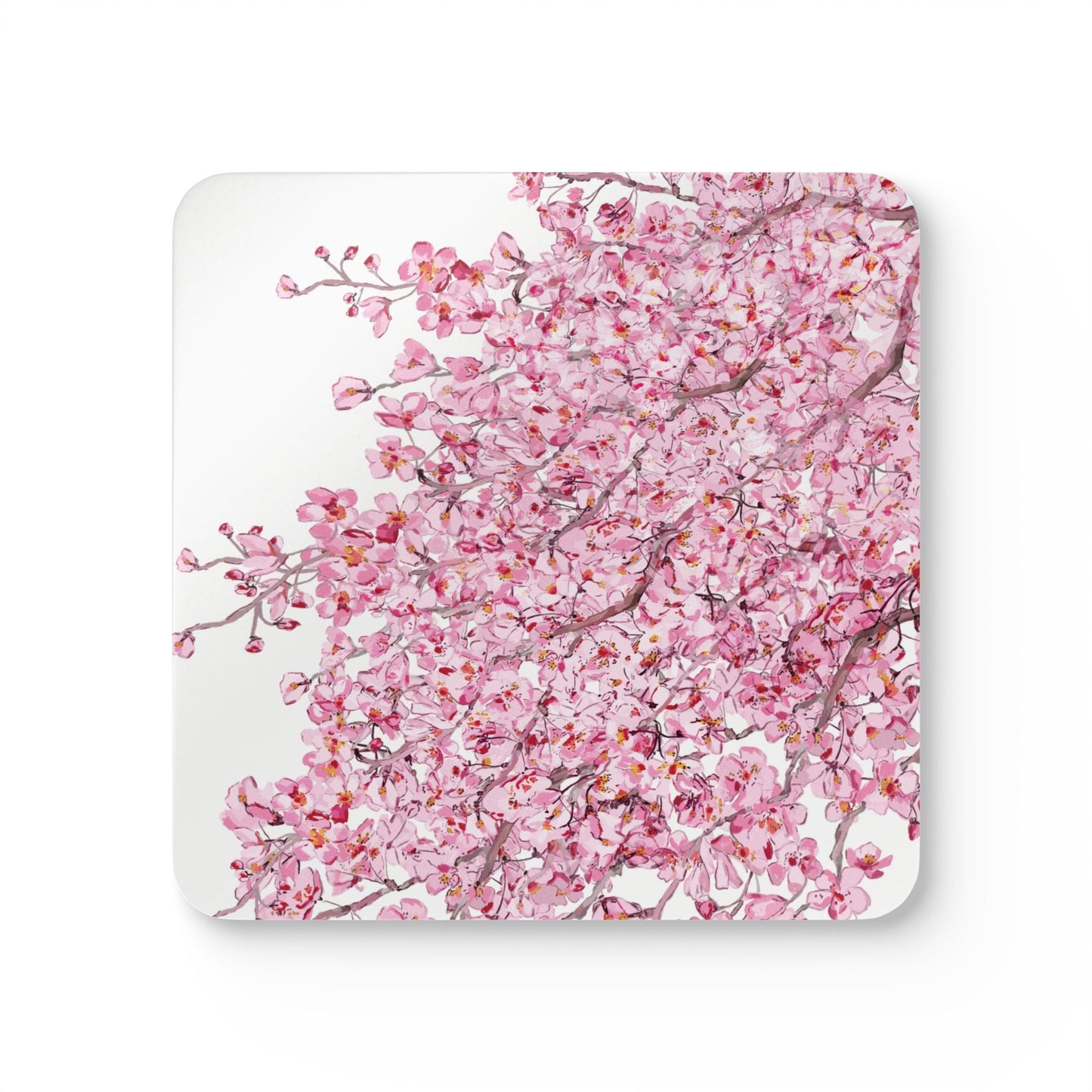 Cherry Blossom Cork Coaster Set - Elegant Drinkware Protection - Blue Cava