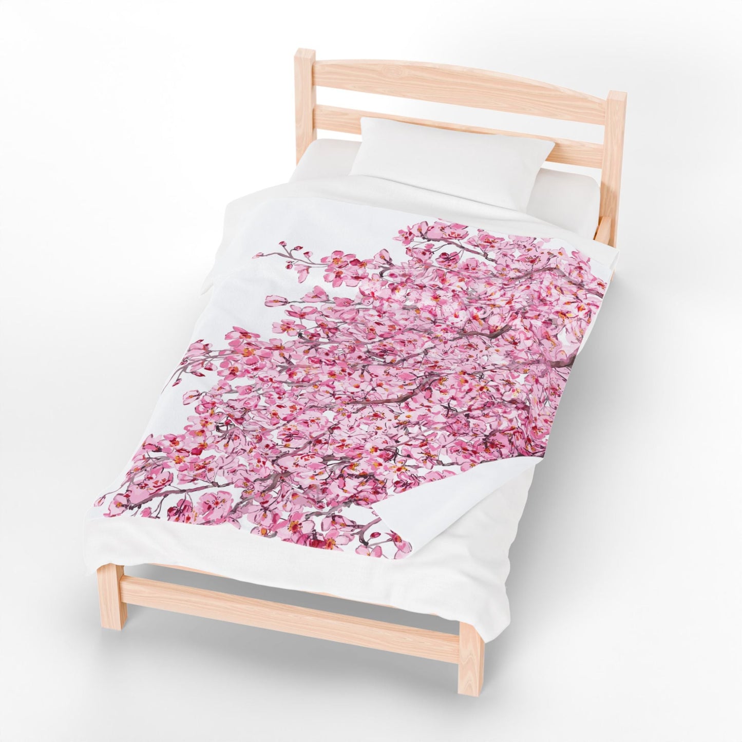 Cherry Blossom Velvet Plush Blankets - Cozy and Elegant Floral Throw - Blue Cava