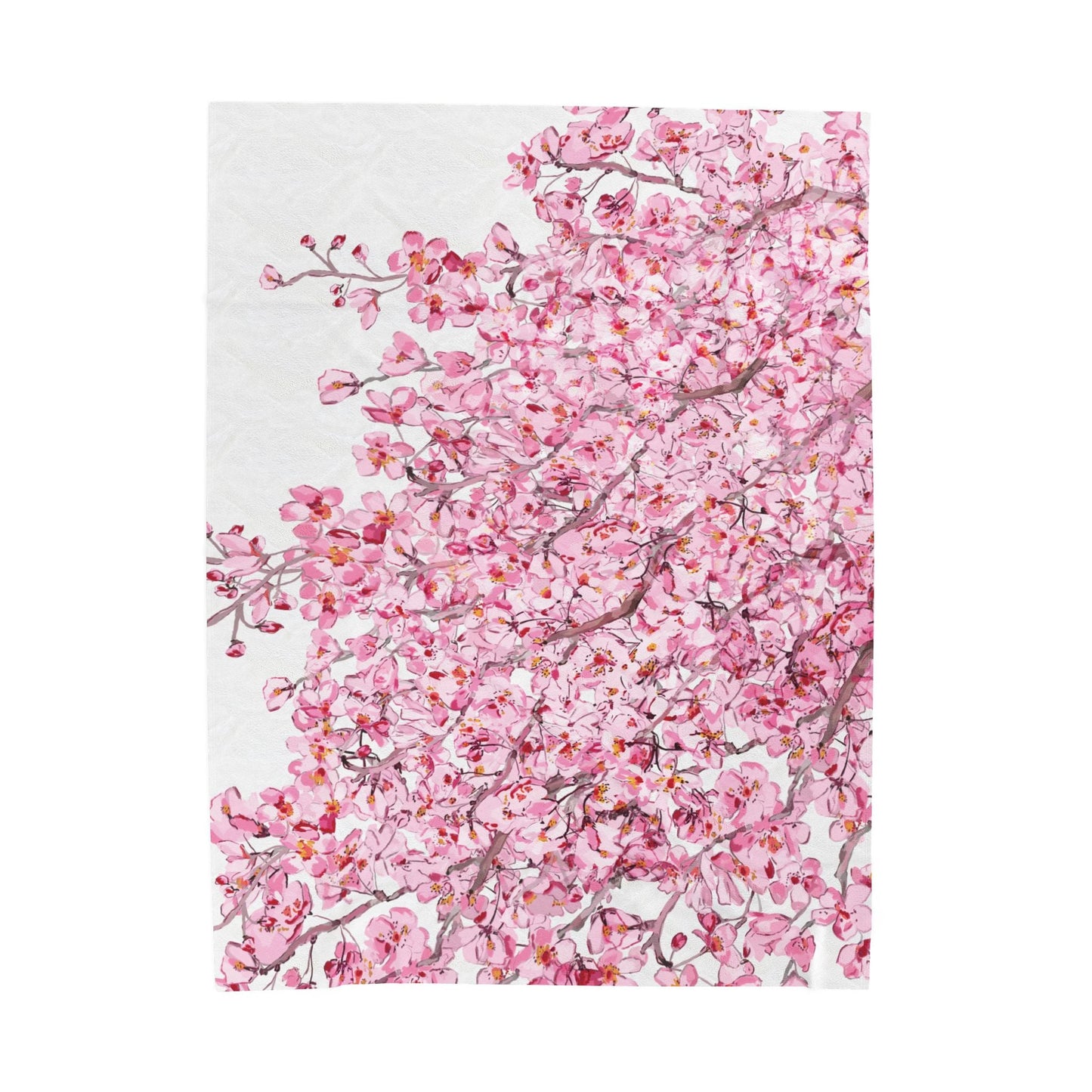 Cherry Blossom Velvet Plush Blankets - Cozy and Elegant Floral Throw - Blue Cava
