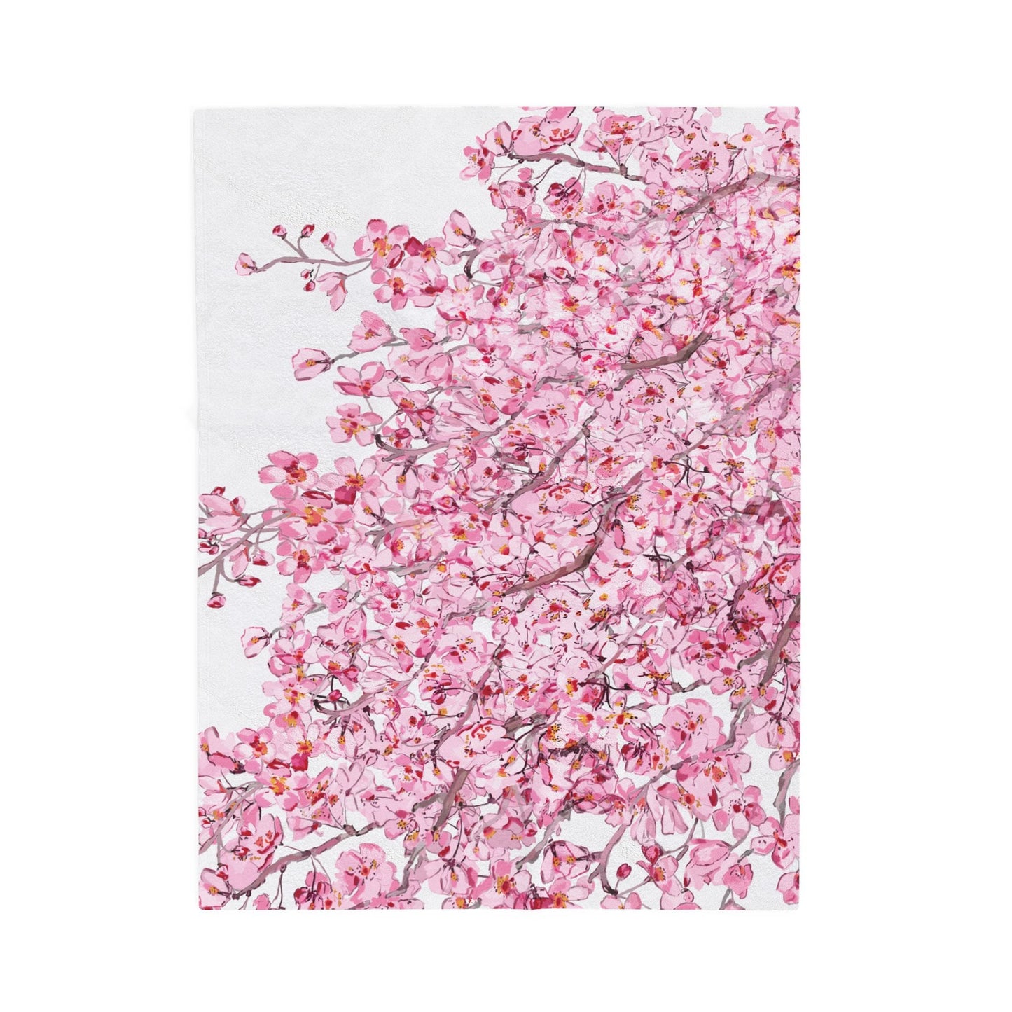 Cherry Blossom Velvet Plush Blankets - Cozy and Elegant Floral Throw - Blue Cava