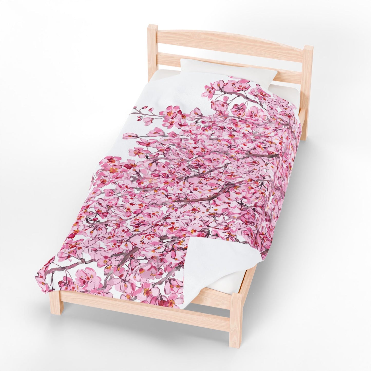 Cherry Blossom Velvet Plush Blankets - Cozy and Elegant Floral Throw - Blue Cava
