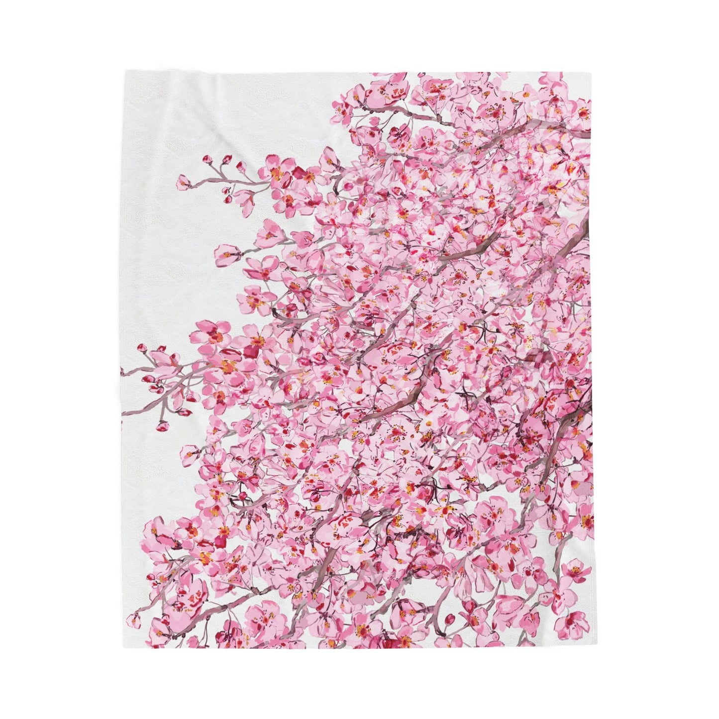 Cherry Blossom Velvet Plush Blankets - Cozy and Elegant Floral Throw - Blue Cava