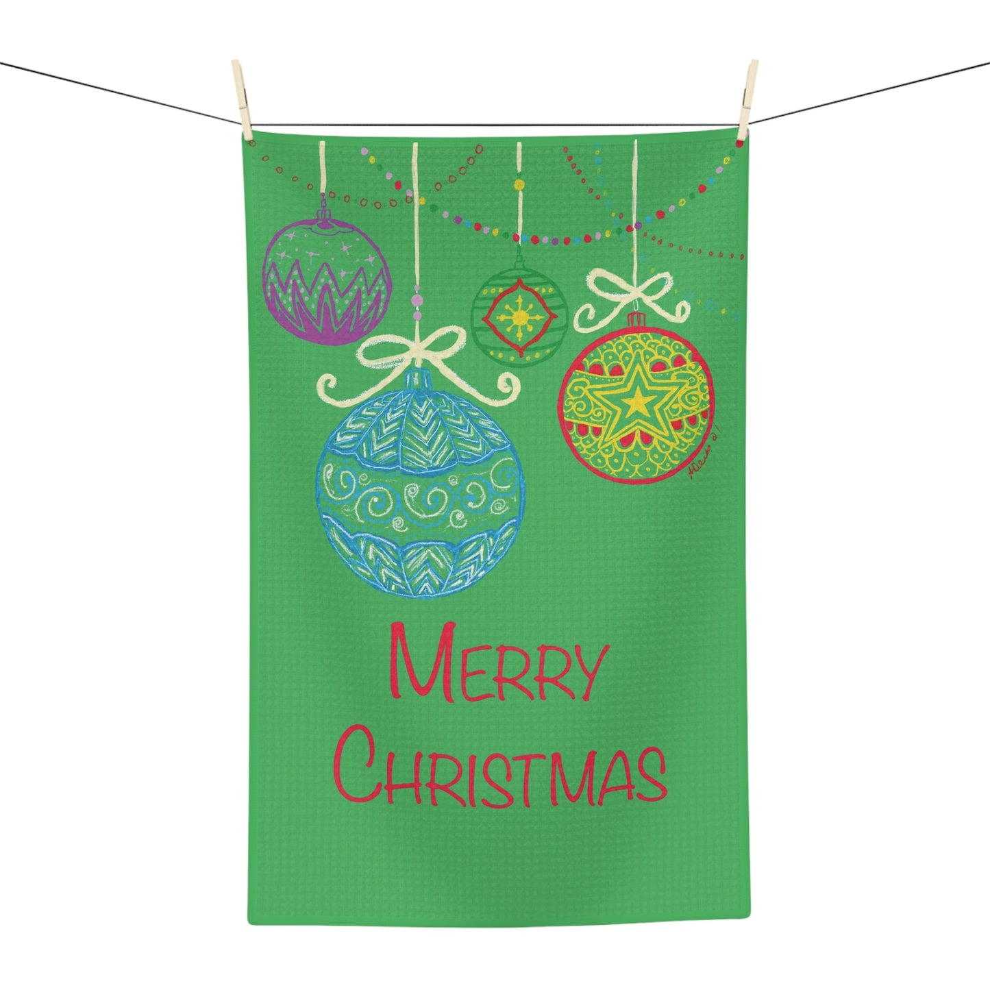 Christmas Balls Microfiber Waffle Towel - Blue Cava