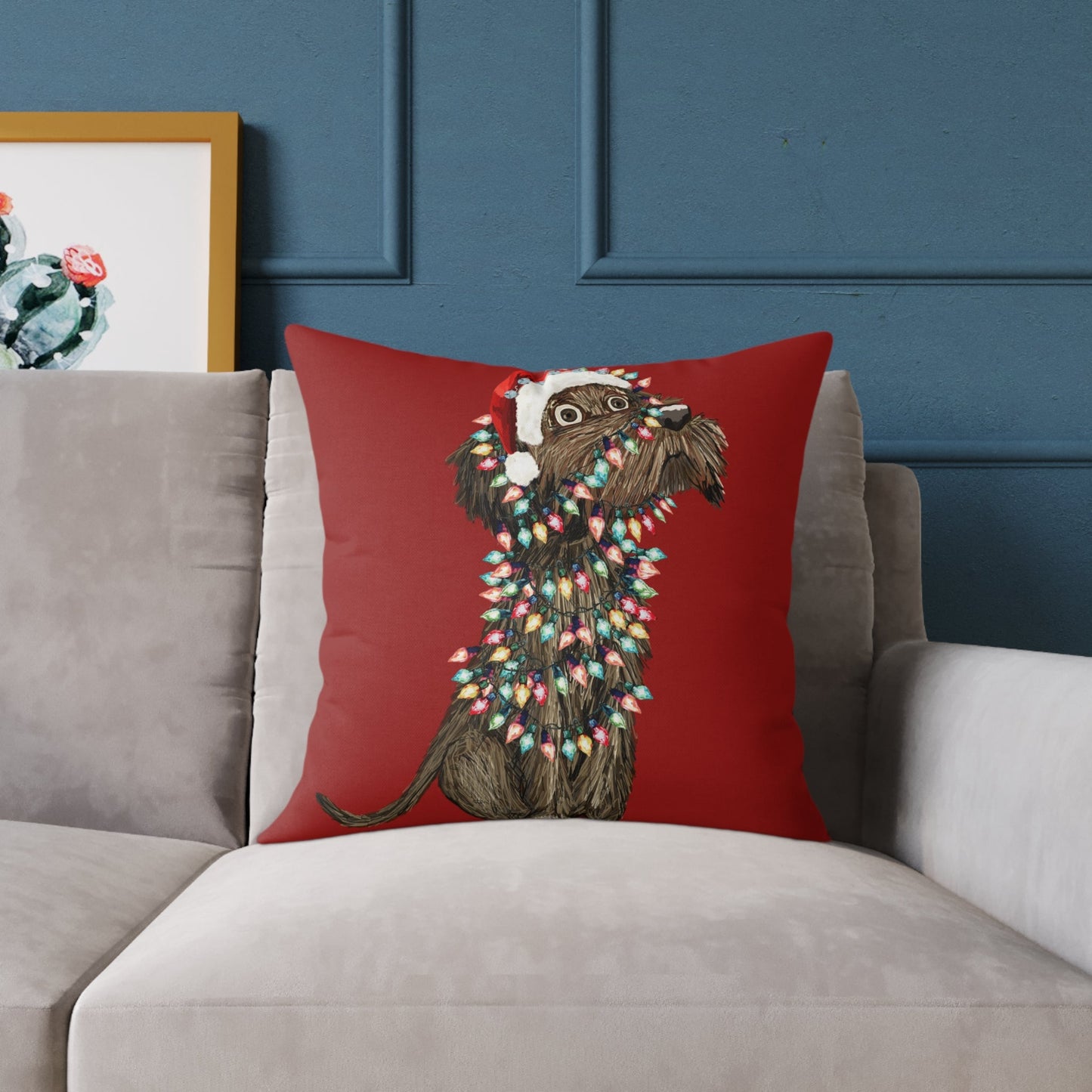 Christmas Dog Pillow, Holiday Throw Pillow, Pet Lover Decor, Christmas Home Accent - Blue Cava