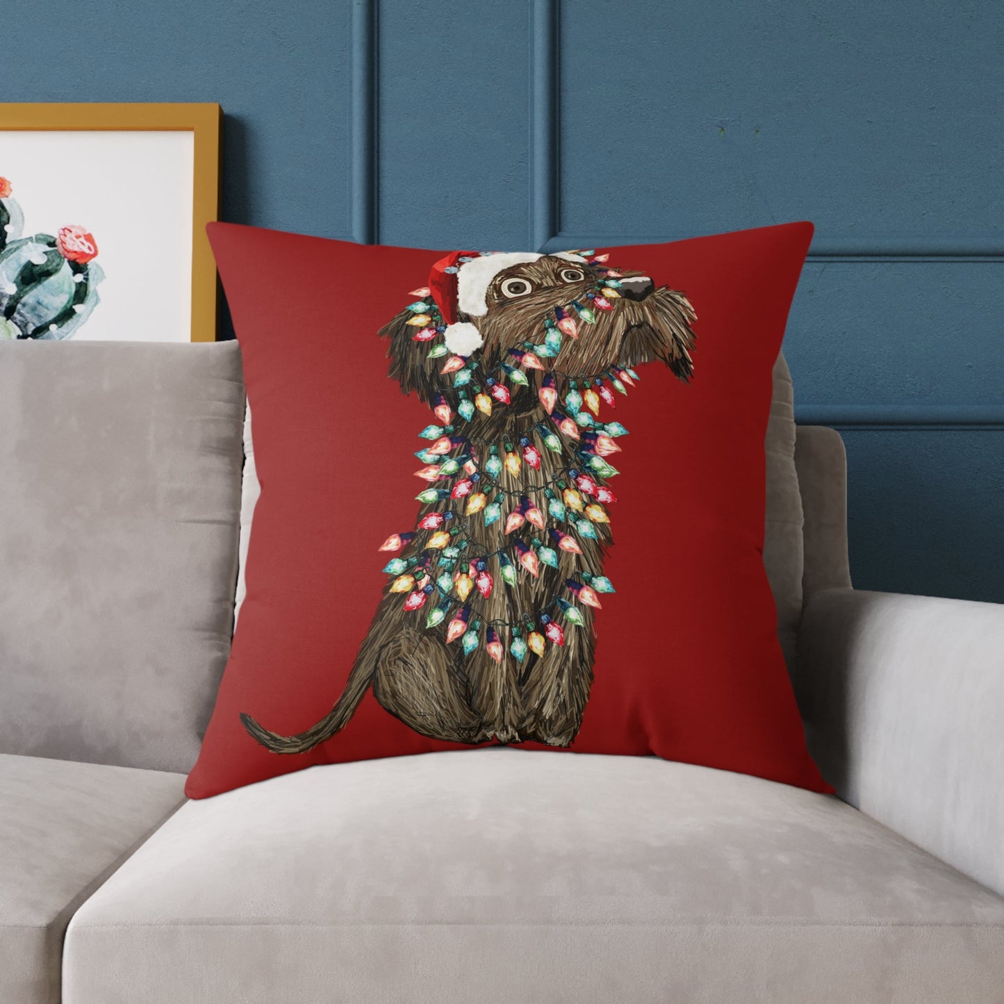 Christmas Dog Pillow, Holiday Throw Pillow, Pet Lover Decor, Christmas Home Accent - Blue Cava