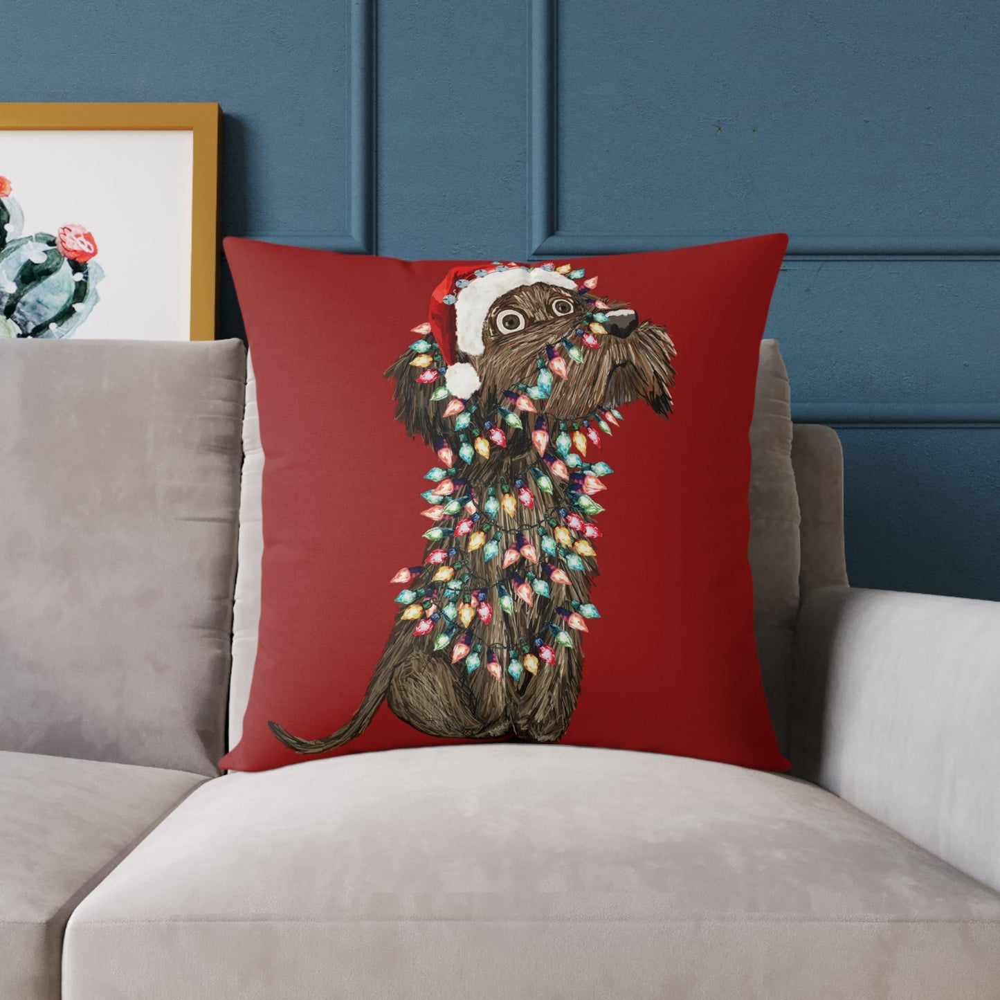 Christmas Dog Pillow, Holiday Throw Pillow, Pet Lover Decor, Christmas Home Accent - Blue Cava