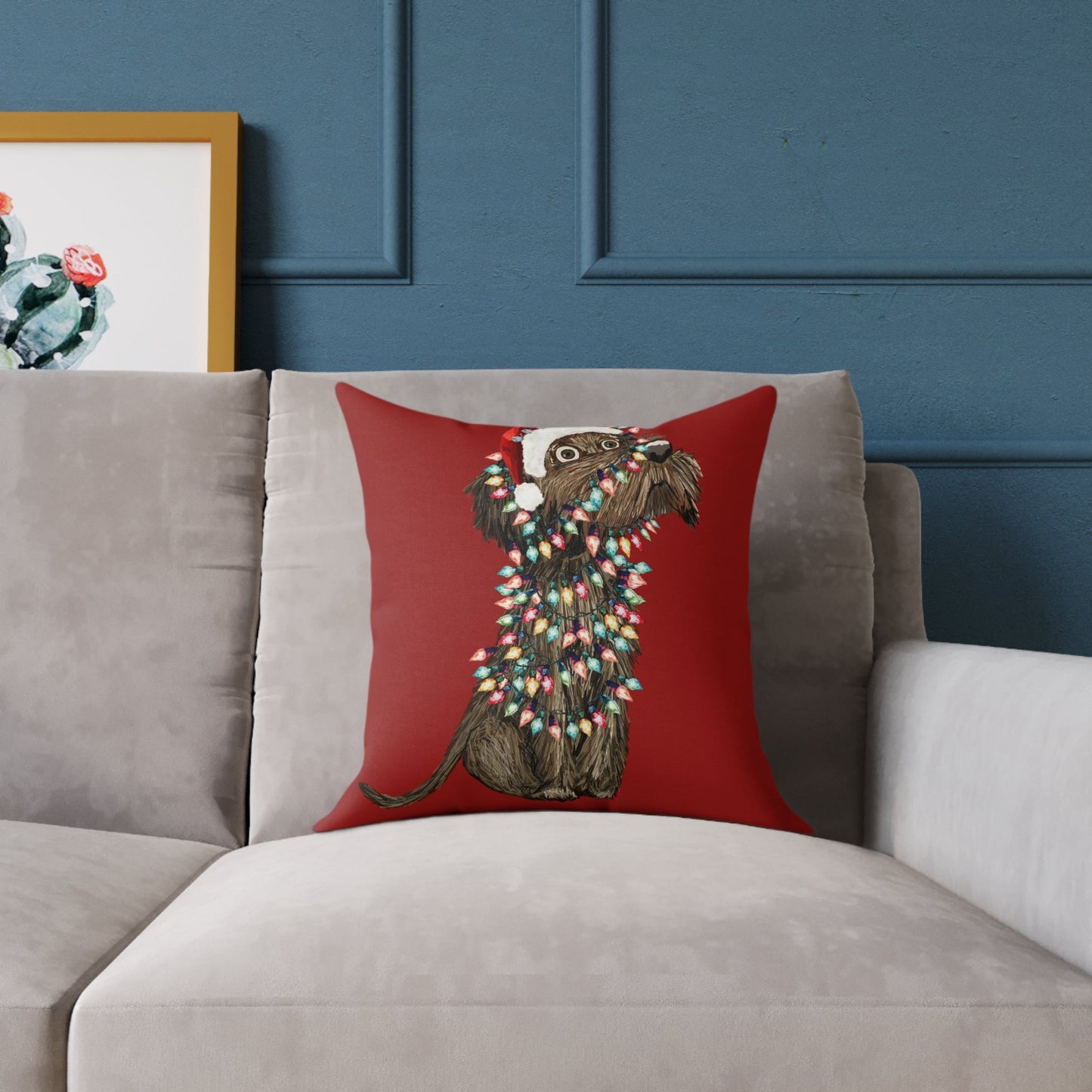 Christmas Dog Pillow, Holiday Throw Pillow, Pet Lover Decor, Christmas Home Accent - Blue Cava