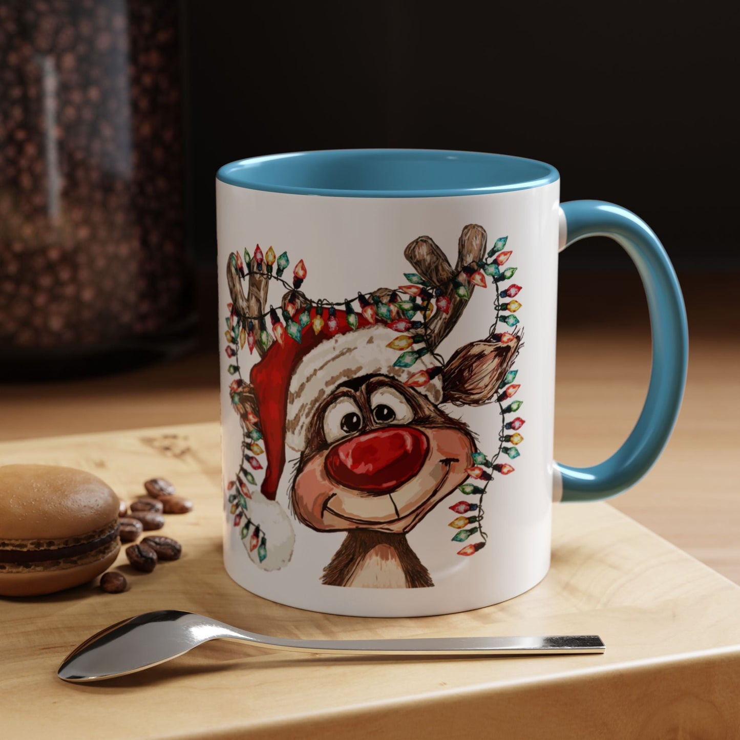Christmas Reindeer Two Tone Ceramic Mug 11oz & 15oz - Blue Cava