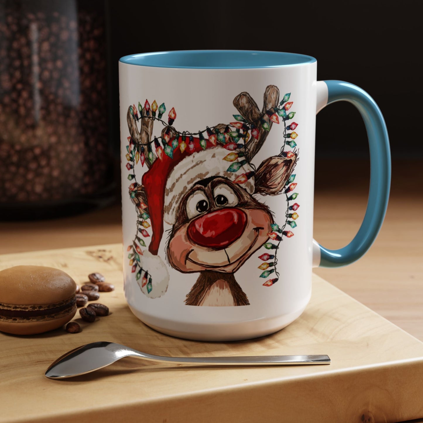 Christmas Reindeer Two Tone Ceramic Mug 11oz & 15oz - Blue Cava