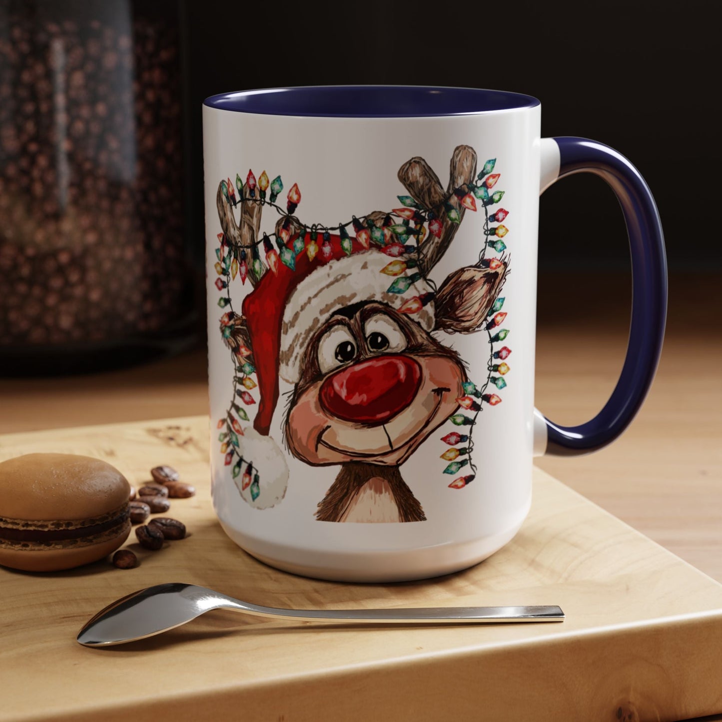 Christmas Reindeer Two Tone Ceramic Mug 11oz & 15oz - Blue Cava