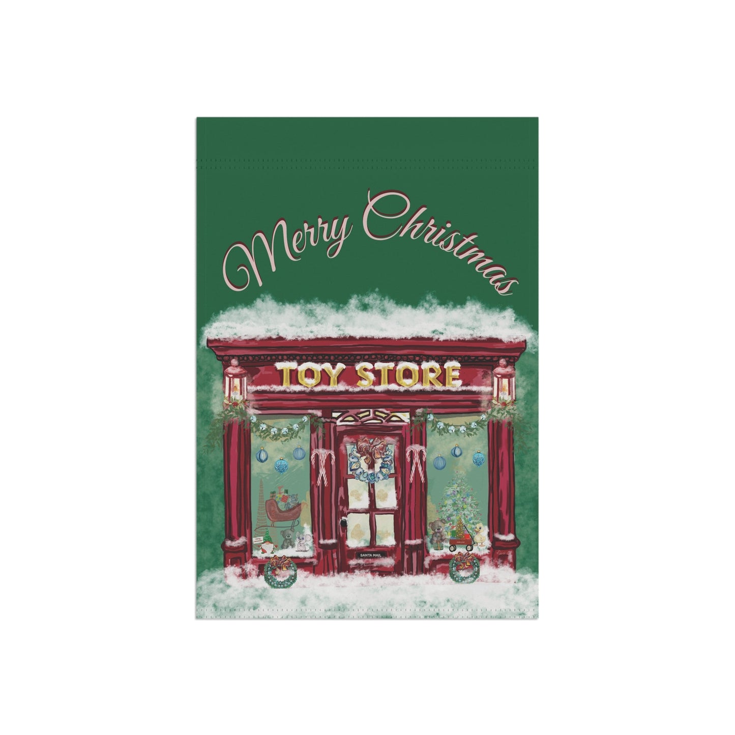 Christmas Toy Store Garden Flag - Blue Cava
