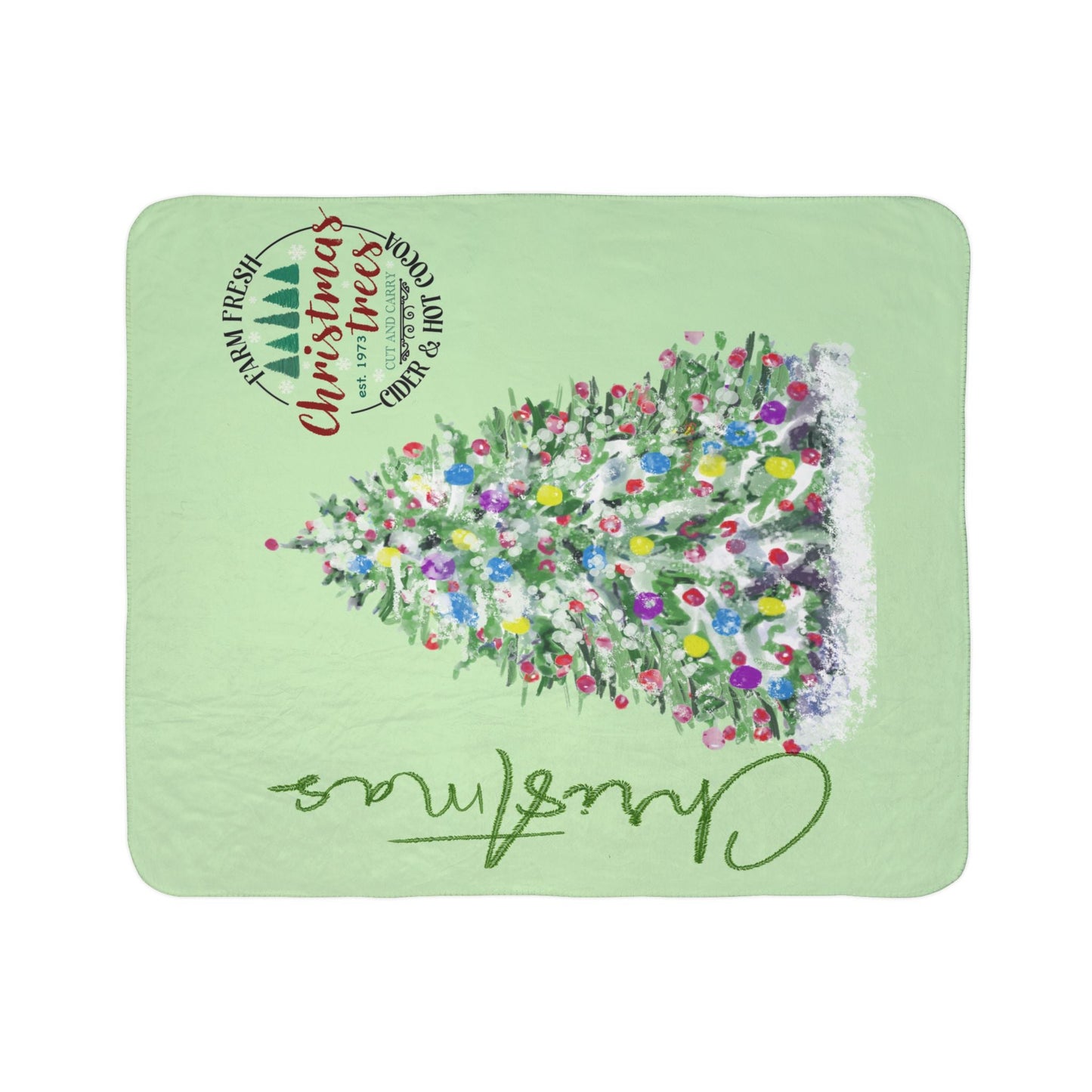 Christmas Tree Farm Fleece Sherpa Blanket - Cozy Holiday Decor - Blue Cava