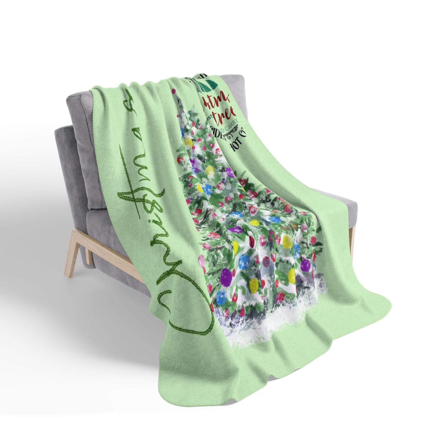 Christmas Tree Farm Fleece Sherpa Blanket - Cozy Holiday Decor - Blue Cava