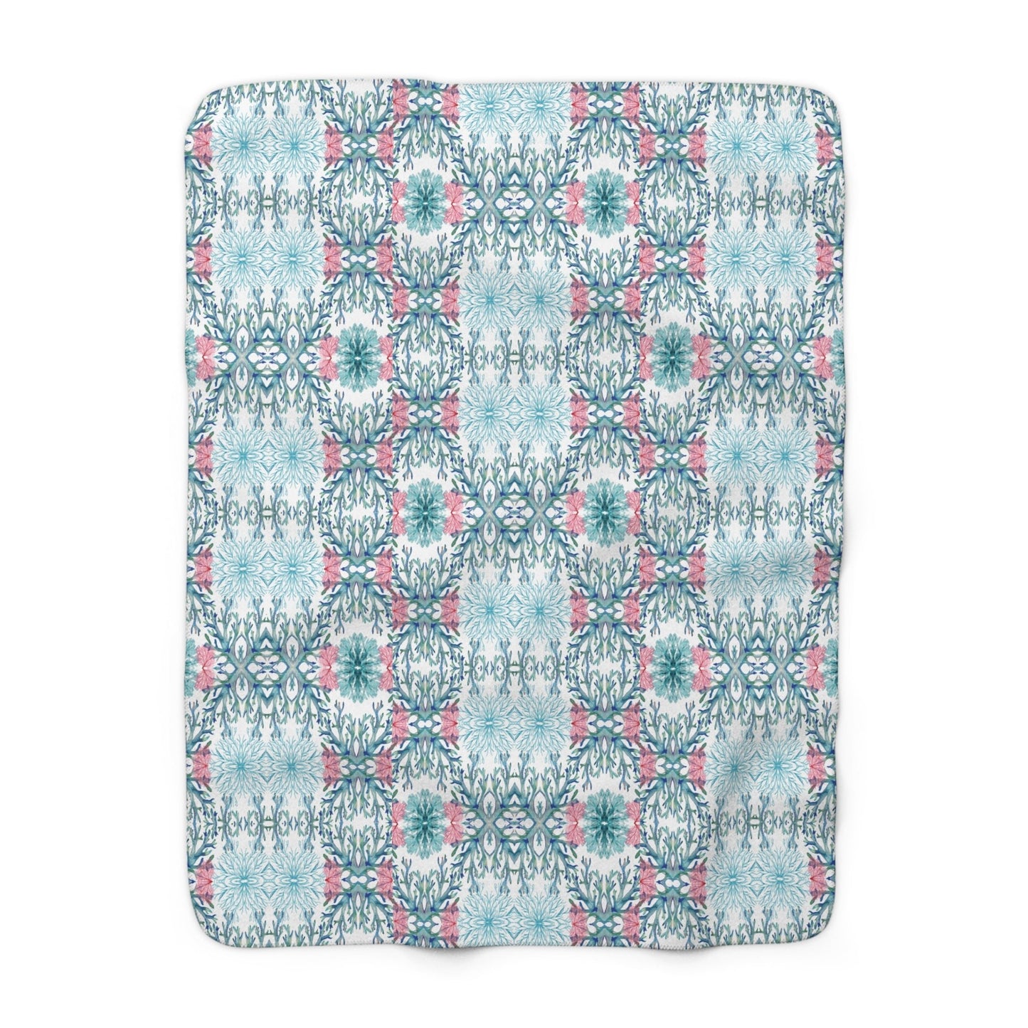 Coastal Coral Sherpa Fleece Blanket, Soft Plush Throw - Blue Cava