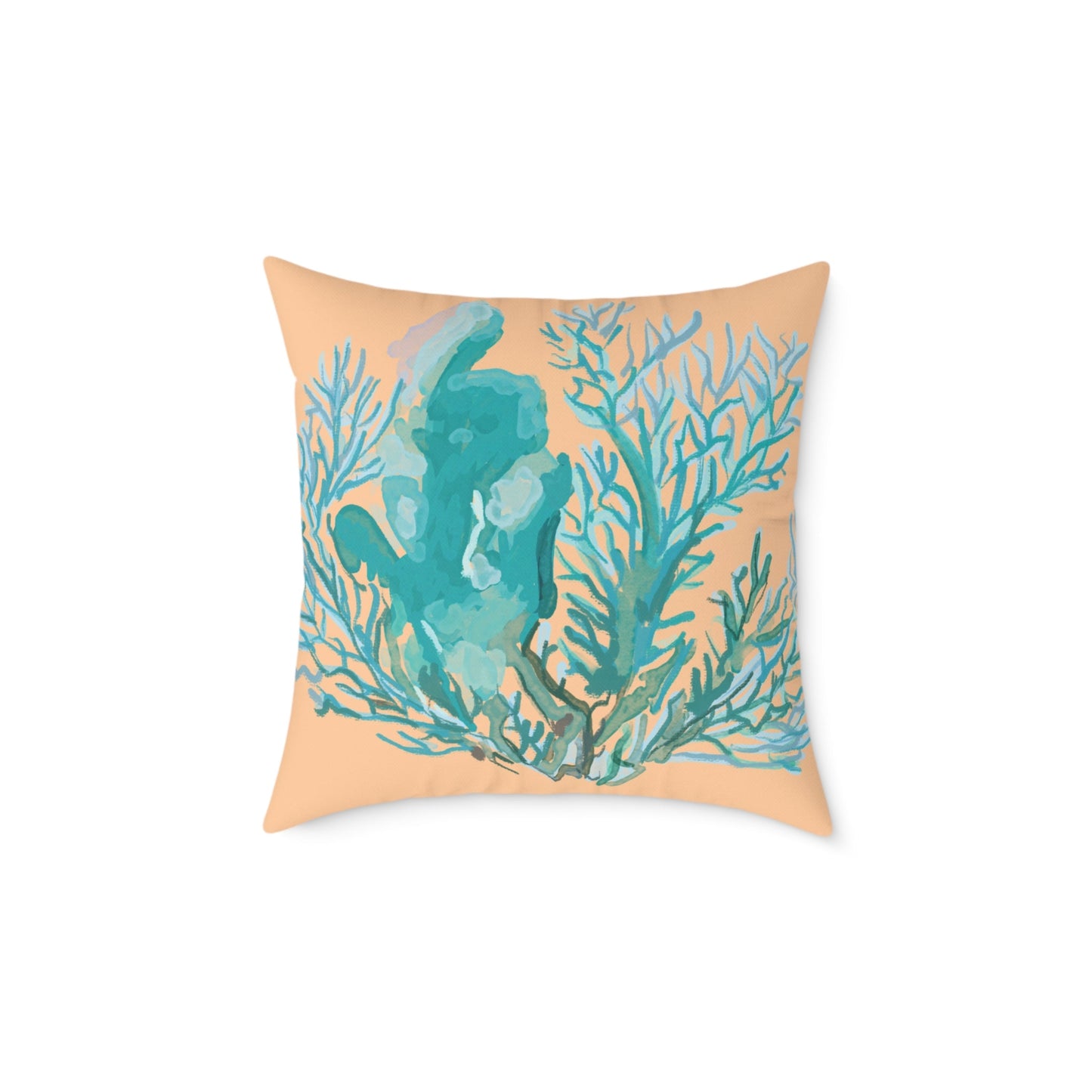 Coastal Coral Square Poly Canvas Pillow - Ocean - Inspired Home Decor - Blue Cava
