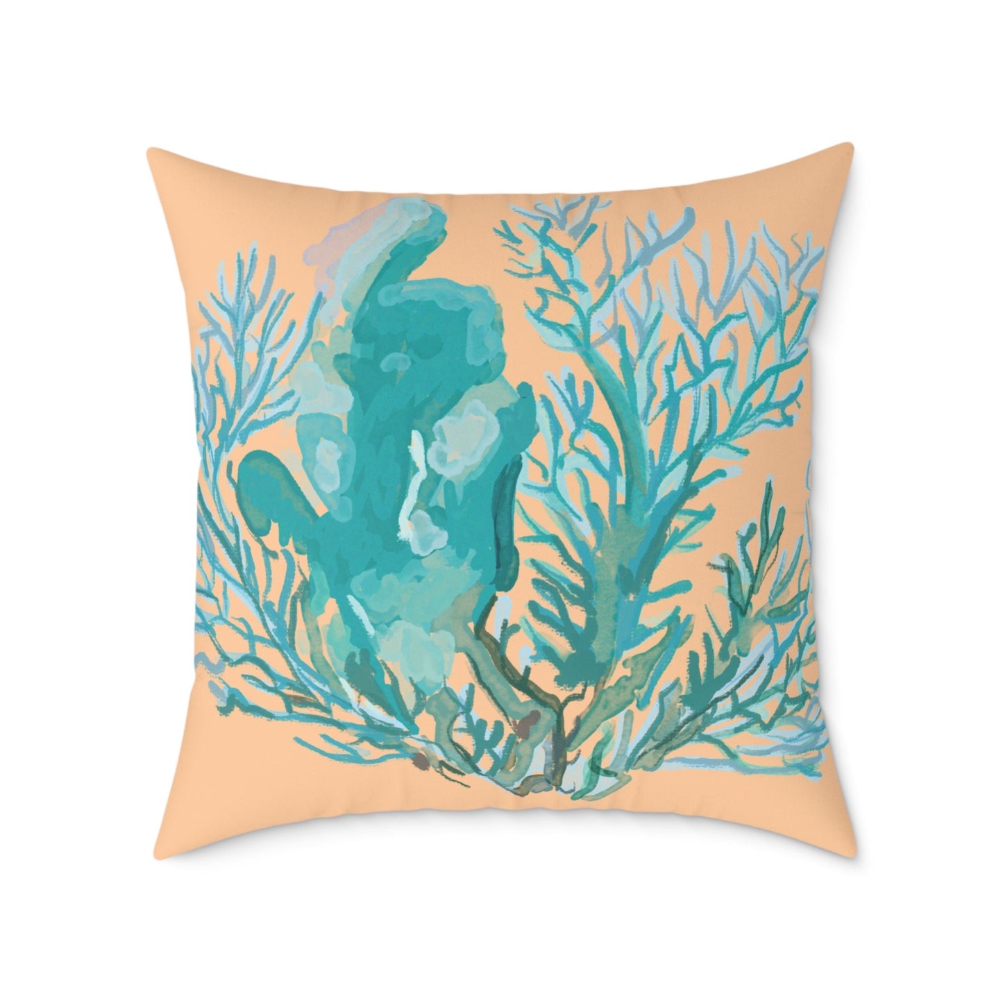 Coastal Coral Square Poly Canvas Pillow - Ocean - Inspired Home Decor - Blue Cava