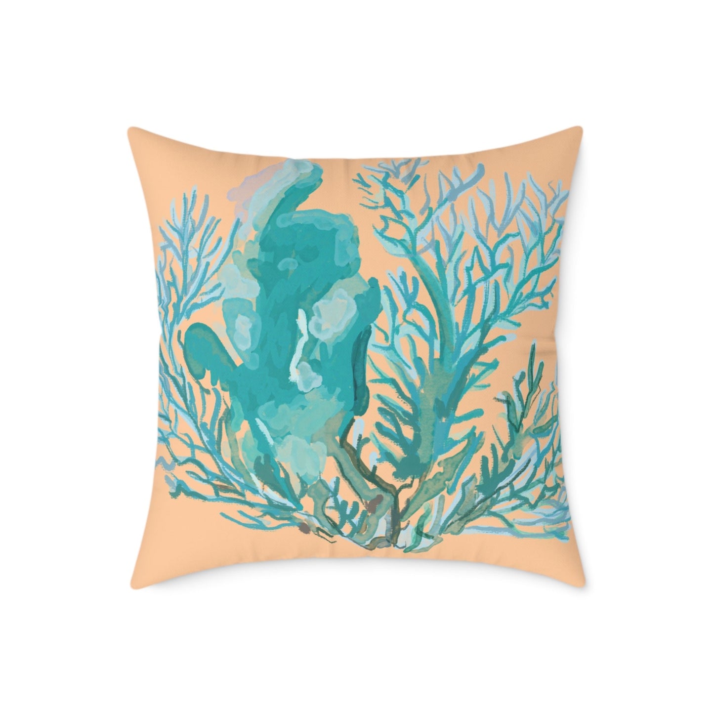Coastal Coral Square Poly Canvas Pillow - Ocean - Inspired Home Decor - Blue Cava