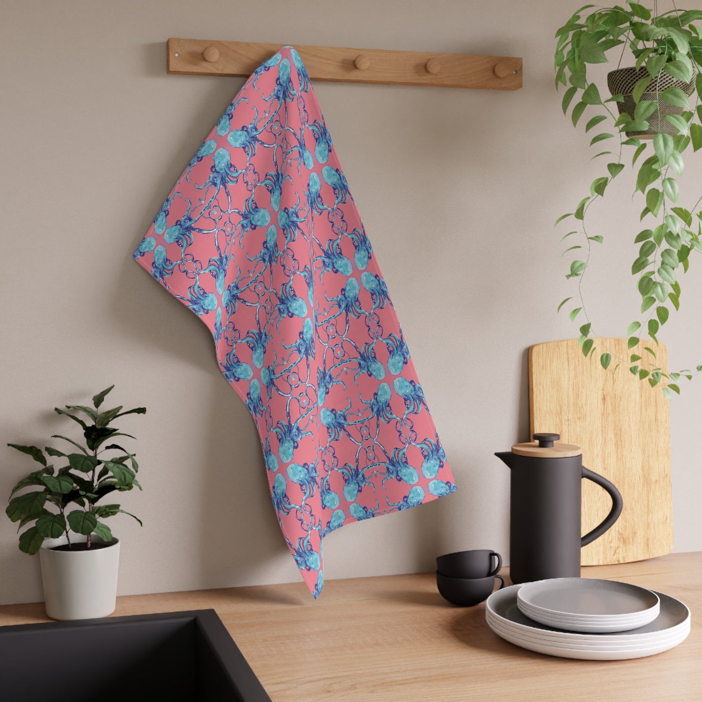 Coastal Octopus Kitchen Tea Towels - Blue Cava