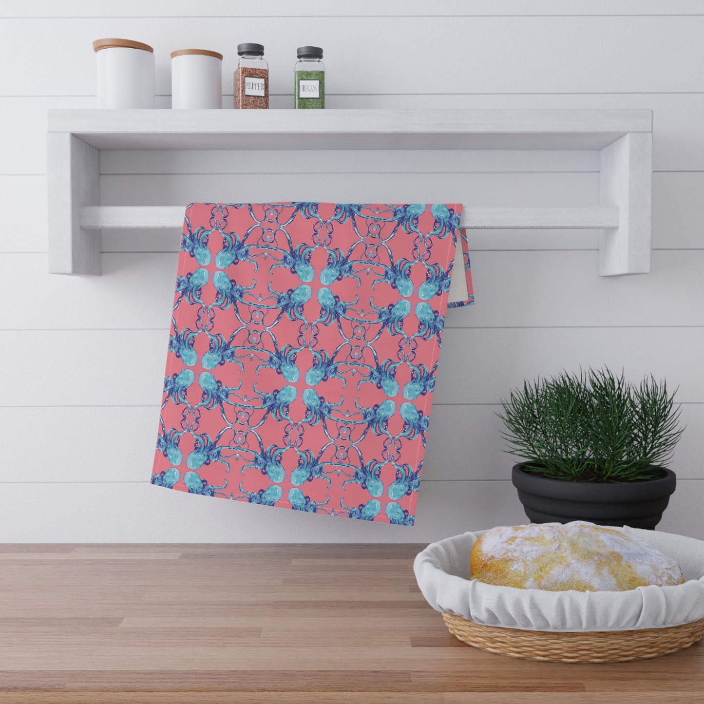 Coastal Octopus Kitchen Tea Towels - Blue Cava