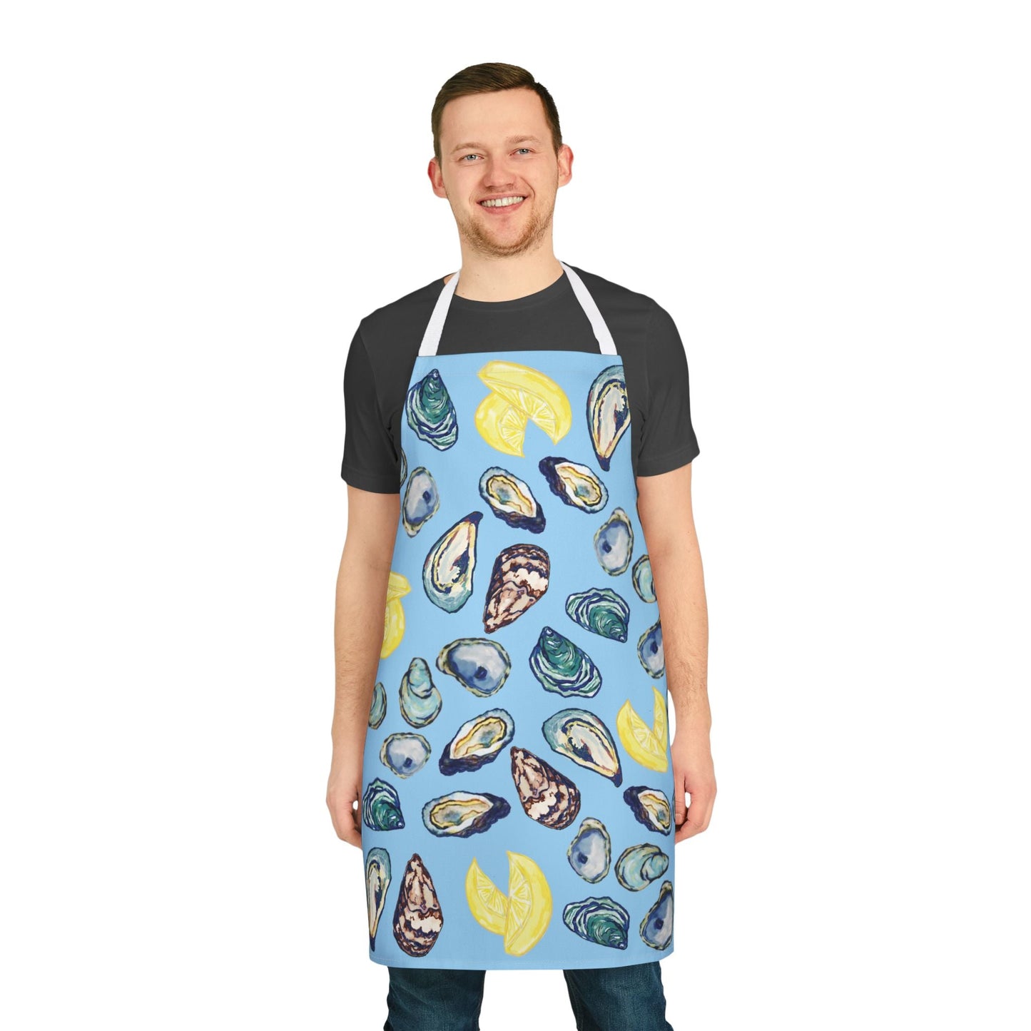 Coastal Oyster And Lemons Apron for Culinary Creators - Blue Cava