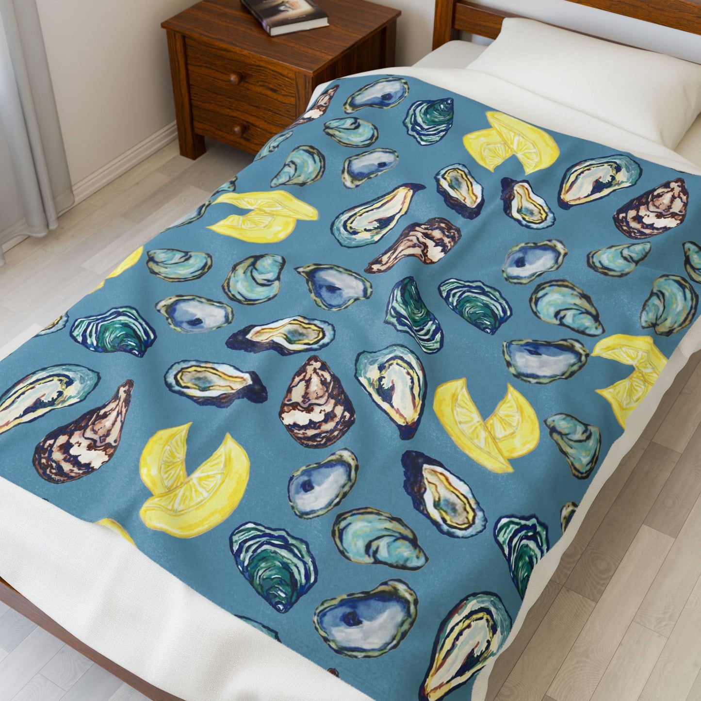 Coastal Oyster Velveteen Plush Blanket - Home Decor, - Blue Cava