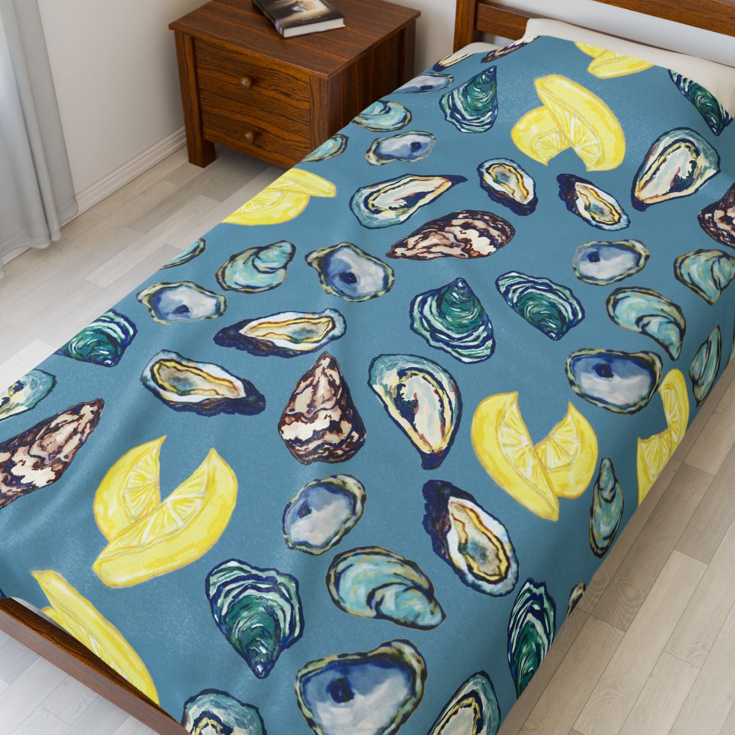 Coastal Oyster Velveteen Plush Blanket - Home Decor, - Blue Cava
