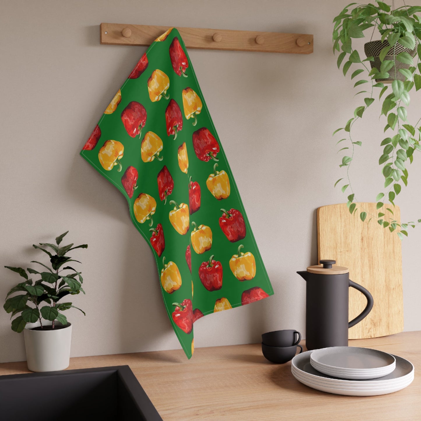 Colorful Bell Pepper Kitchen Tea Towels - Blue Cava