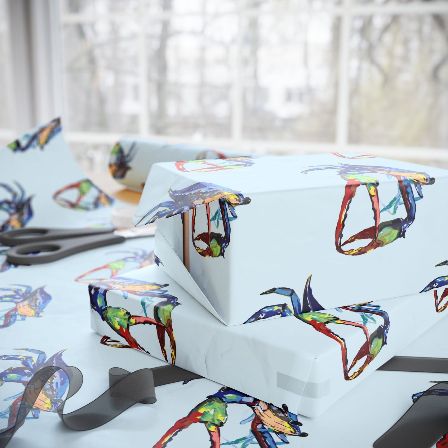 Colorful Crab Wrapping Paper - Eco Friendly Gift Wrap - Blue Cava