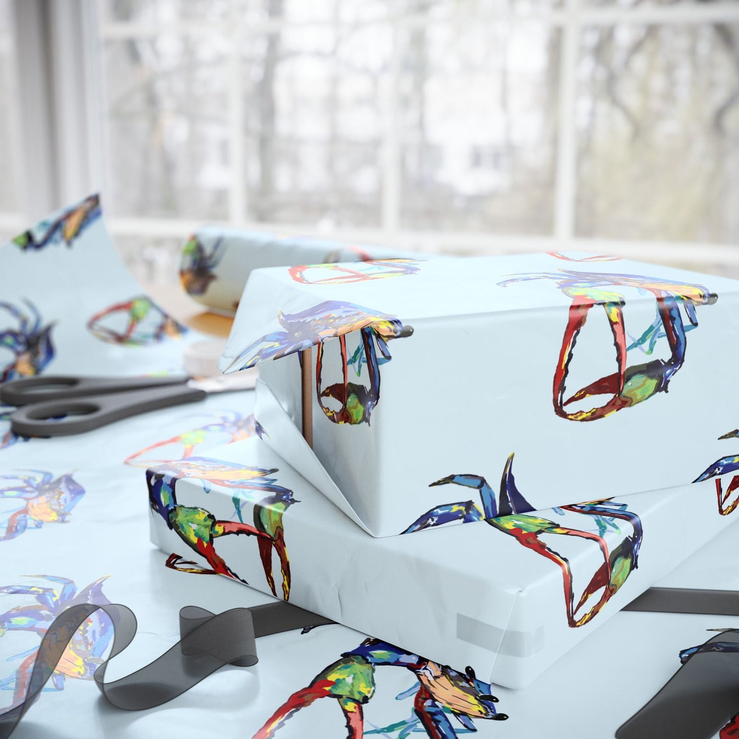 Colorful Crab Wrapping Paper - Eco Friendly Gift Wrap - Blue Cava
