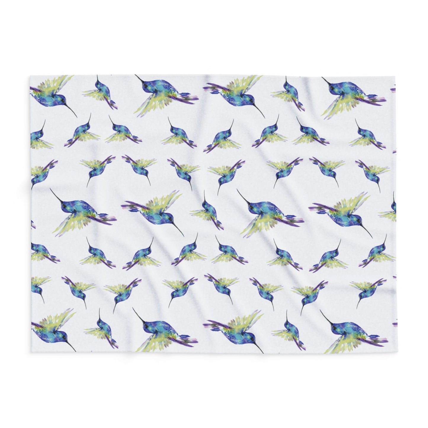 Colorful Hummingbird Fleece Blankets - Blue Cava