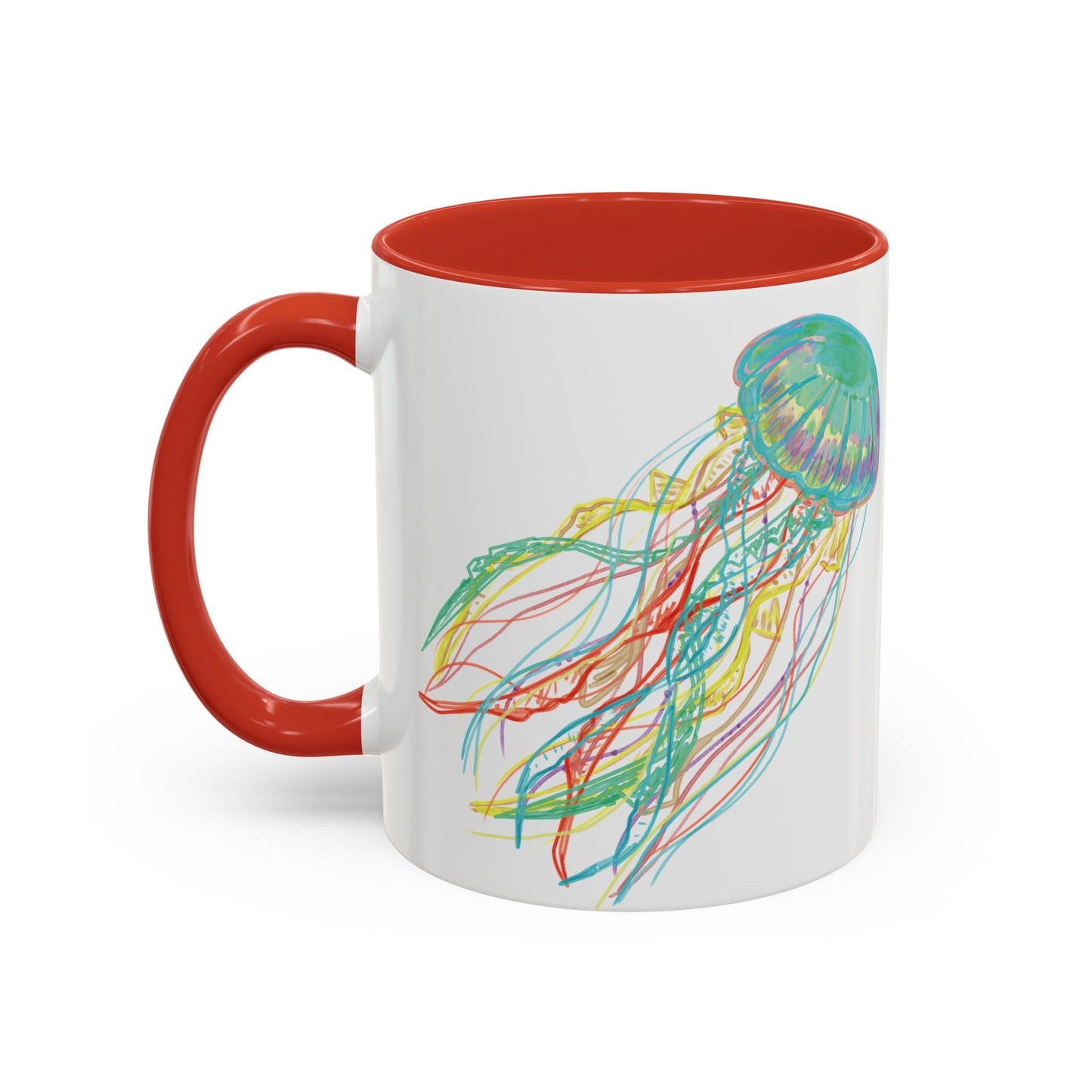 Colorful Jellyfish Accent Coffee Mug - Perfect for Ocean Lovers - Blue Cava
