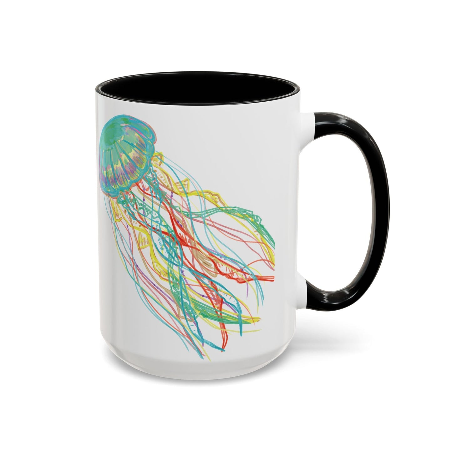 Colorful Jellyfish Accent Coffee Mug - Perfect for Ocean Lovers - Blue Cava