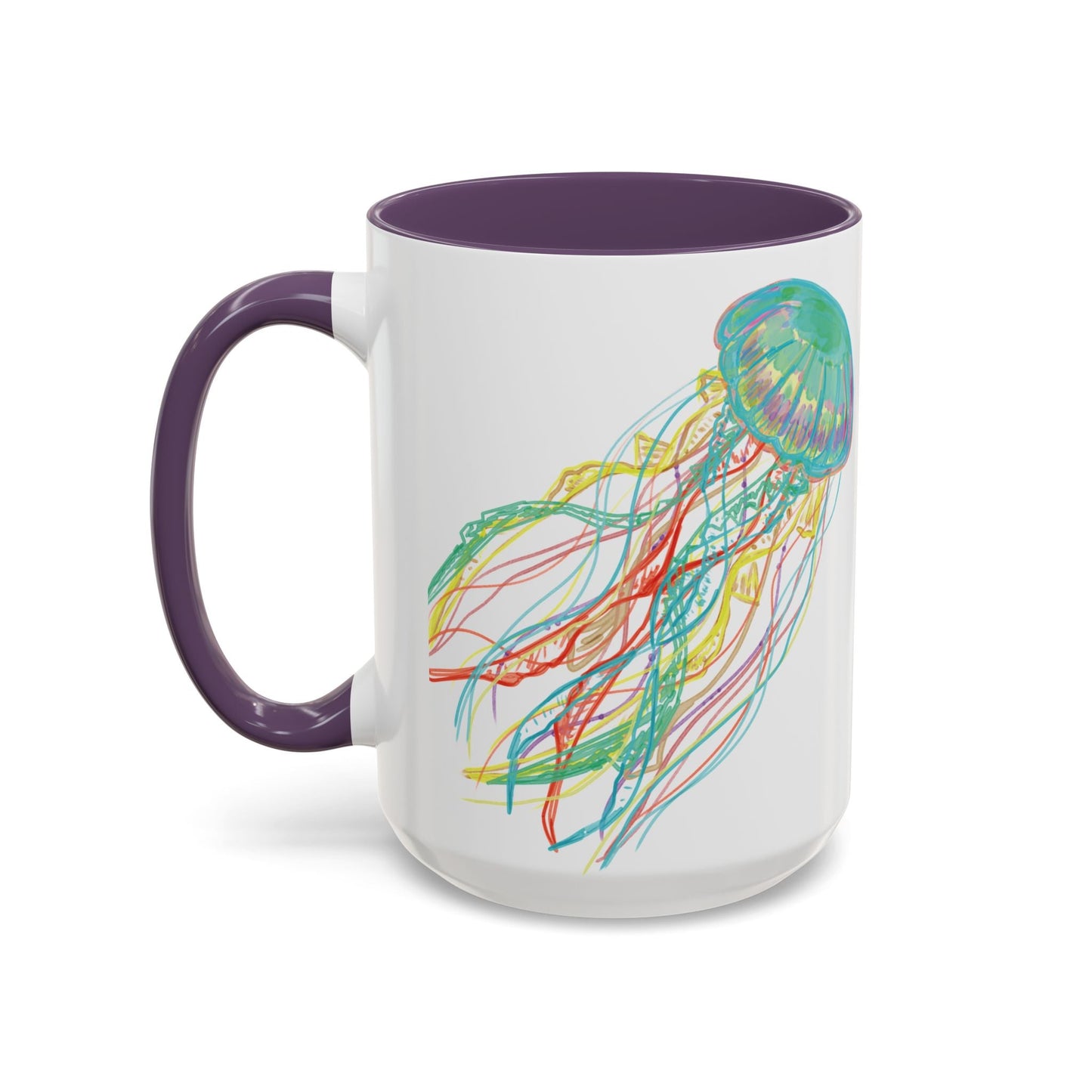 Colorful Jellyfish Accent Coffee Mug - Perfect for Ocean Lovers - Blue Cava