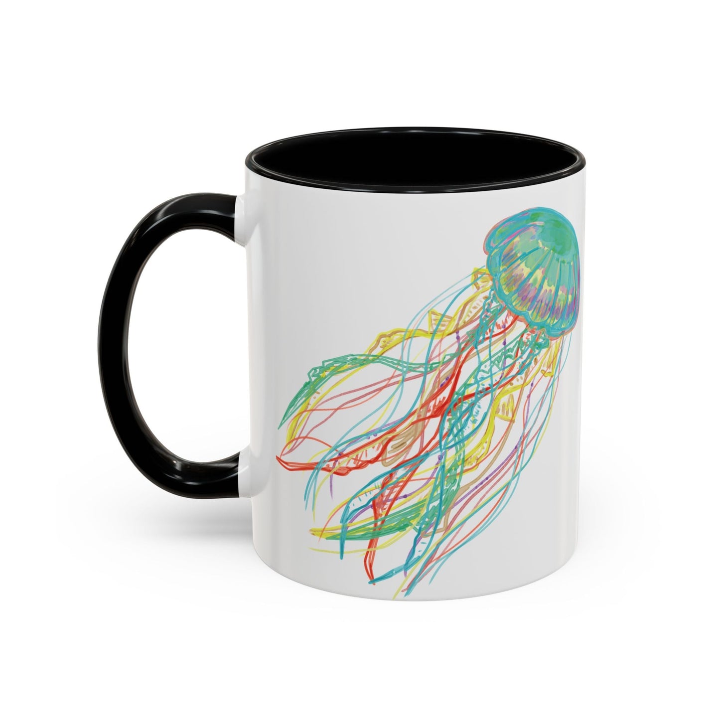 Colorful Jellyfish Accent Coffee Mug - Perfect for Ocean Lovers - Blue Cava