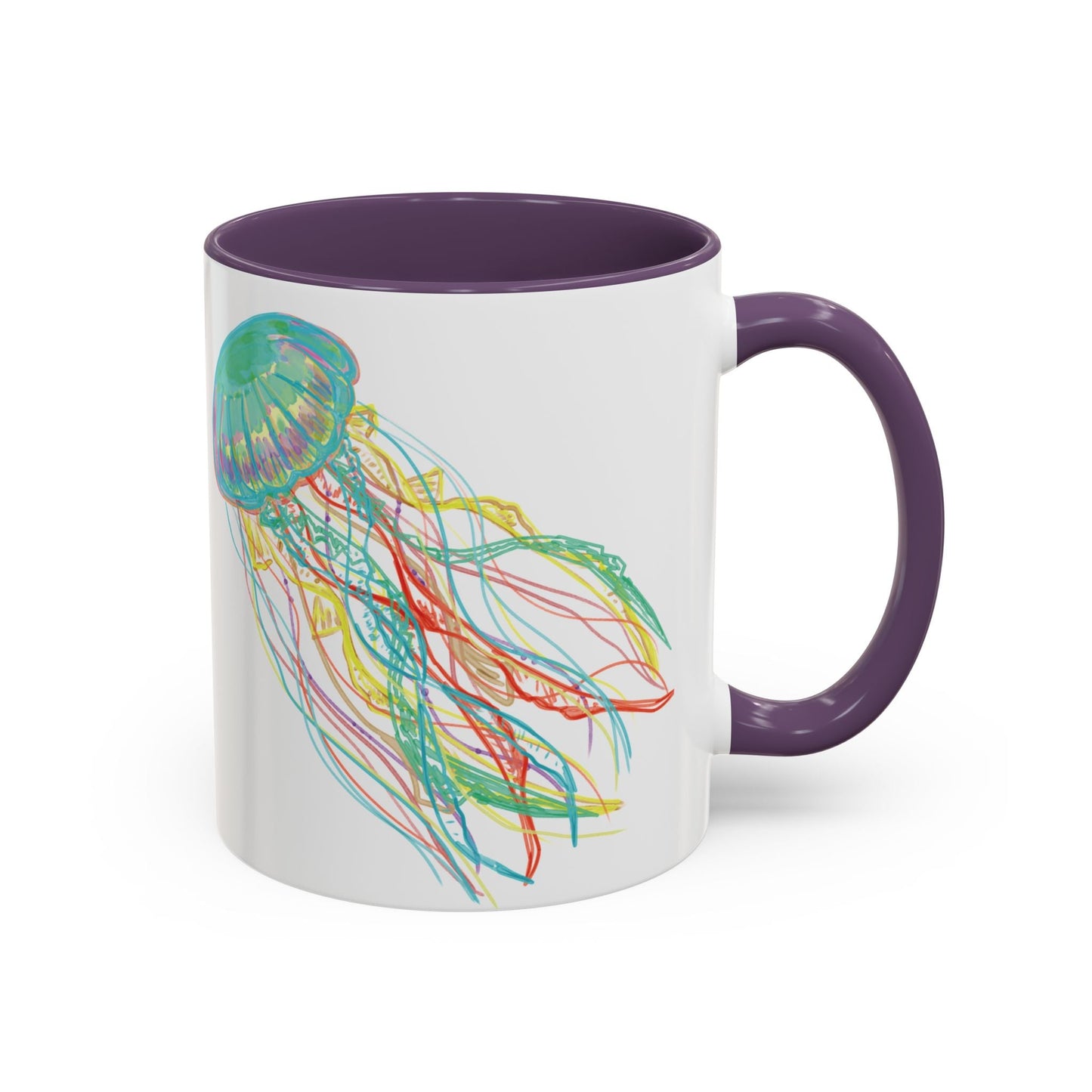 Colorful Jellyfish Accent Coffee Mug - Perfect for Ocean Lovers - Blue Cava
