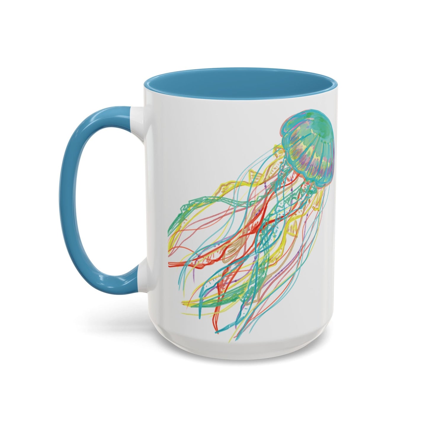 Colorful Jellyfish Accent Coffee Mug - Perfect for Ocean Lovers - Blue Cava