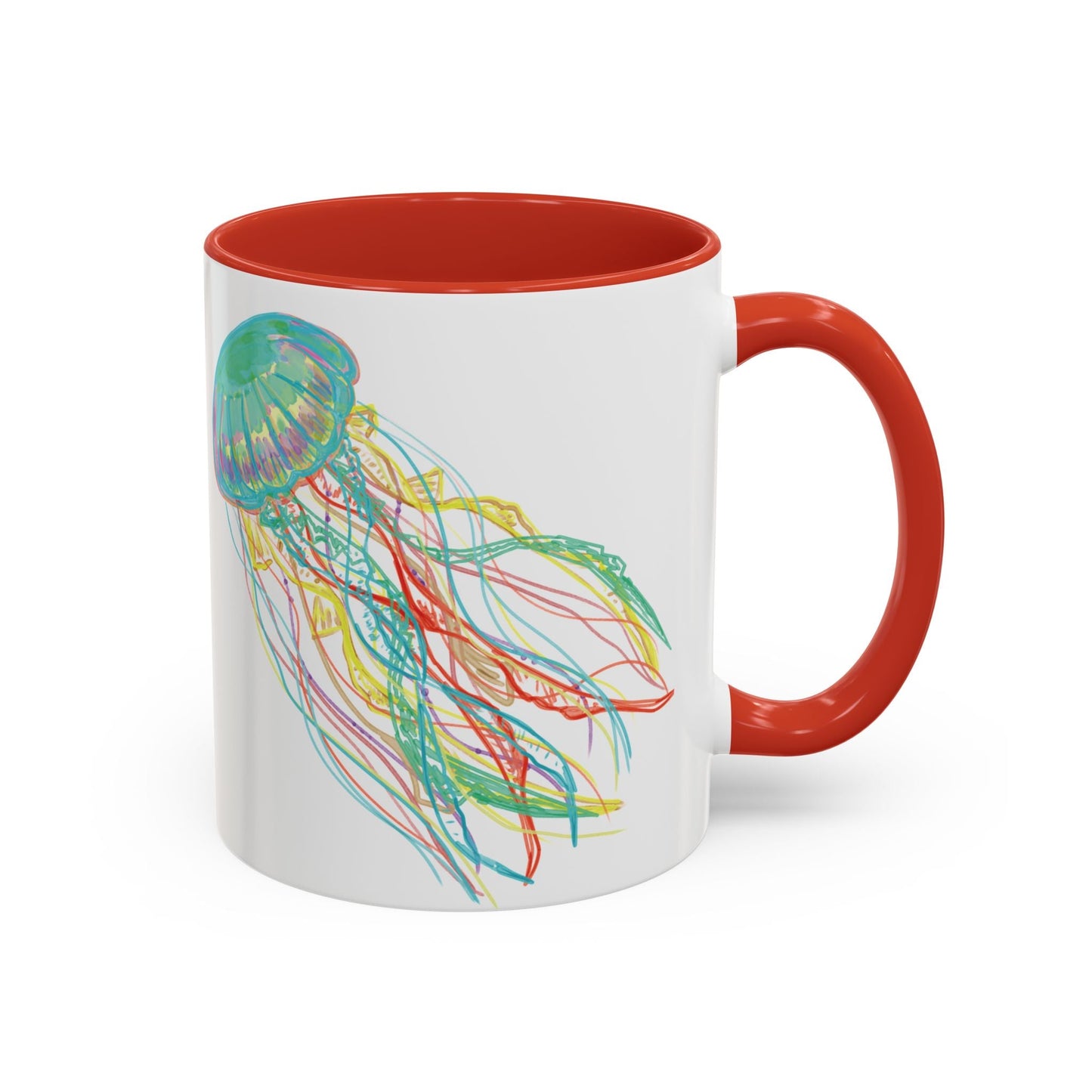 Colorful Jellyfish Accent Coffee Mug - Perfect for Ocean Lovers - Blue Cava