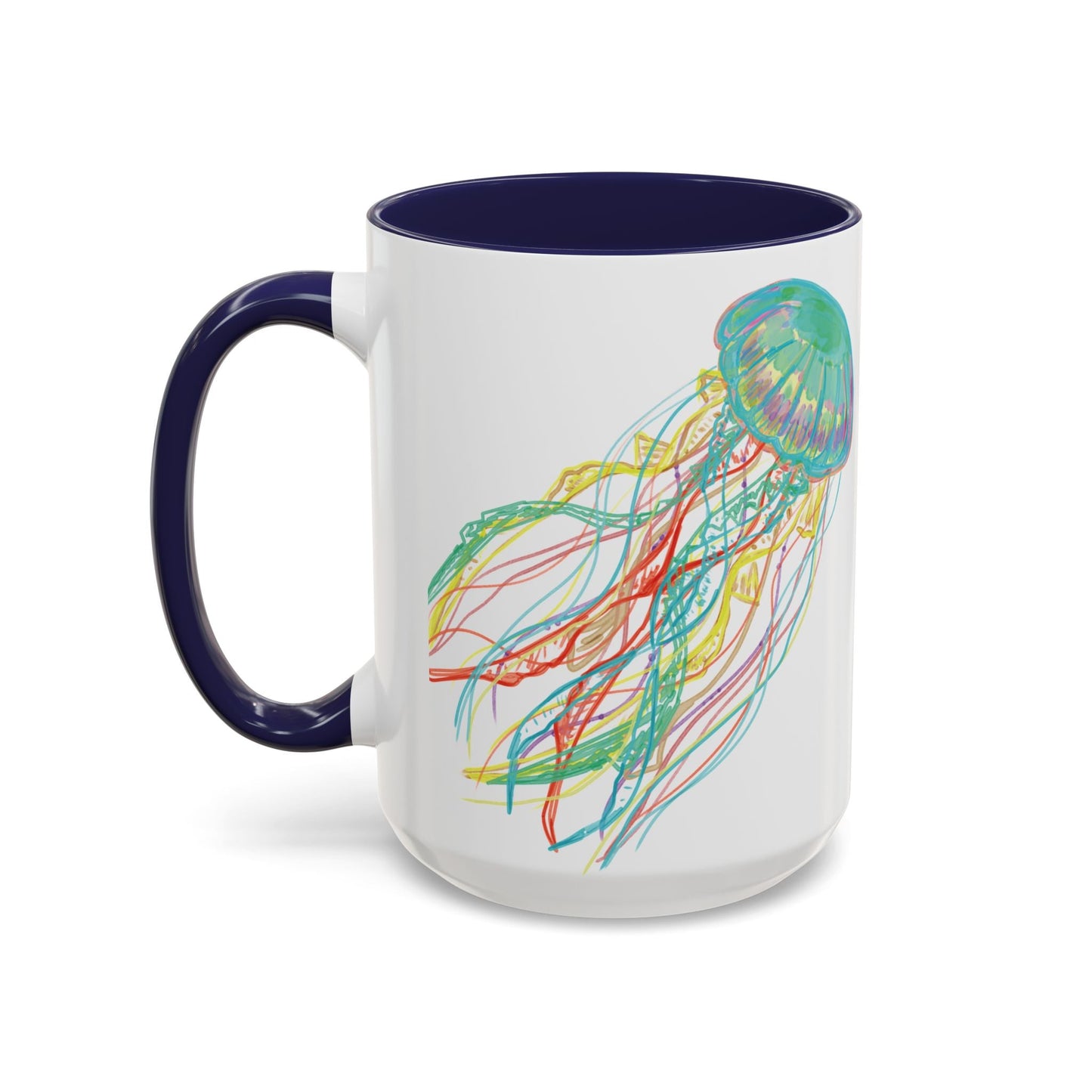 Colorful Jellyfish Accent Coffee Mug - Perfect for Ocean Lovers - Blue Cava